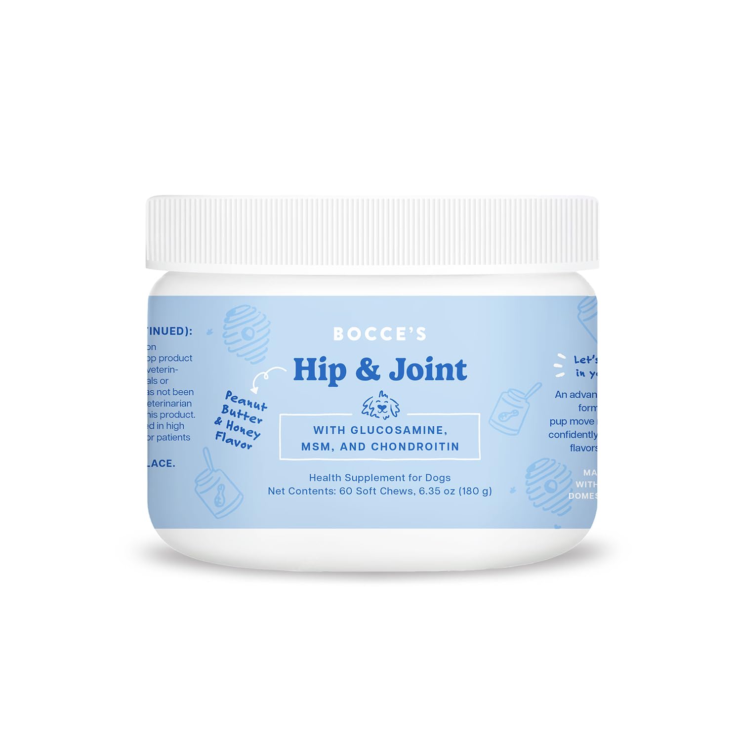Bocce's Bakery Hip & Joint Supplement for Dogs - Glucosamine, MSM & Chondroitin Chews - USA Made Peanut Butter & Honey Flavor - 60 Count - Supports Healthy Joints & Mobility - Perfect for Active & Senior Dogs