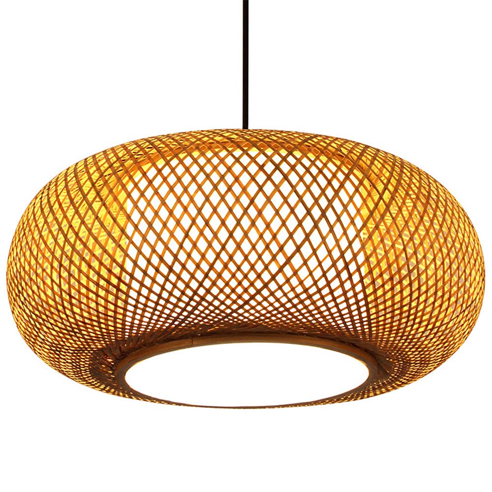 Vintage Rattan Pendant Light - Single Bulb Bamboo Ceiling Fixture for Hallway, Corridor, Teahouse & Dining Room - Beige Natural Woven Chandelier - Perfect for Boho, Farmhouse & Coastal Home Decor