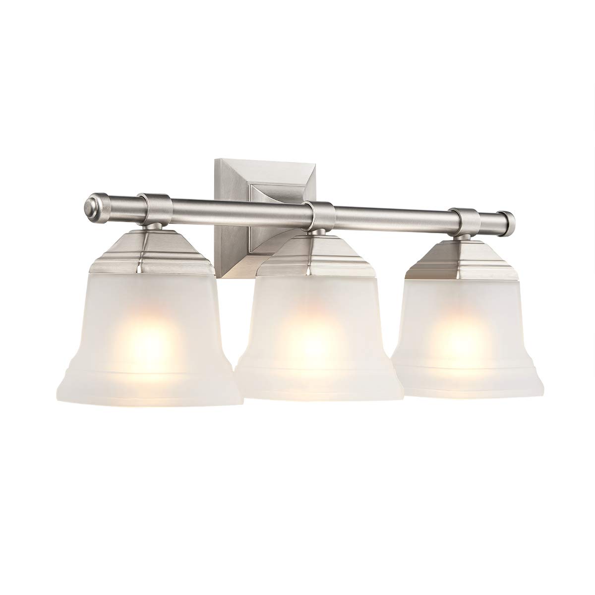3-Light Brushed Nickel Bathroom Vanity Light Fixture with Frosted Milk Glass Shades - Modern Bathroom Lighting for Vanity Mirror, Powder Room & Master Bath Decor