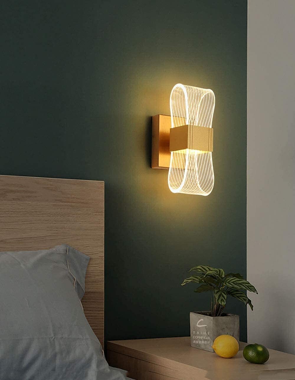12W LED Desk Lamp & Bedside Lamp - Gold Iron Wall Light with Transparent Acrylic Shade for Bedroom, Living Room, Corridor | Warm White Indoor Lighting for Reading & Relaxation