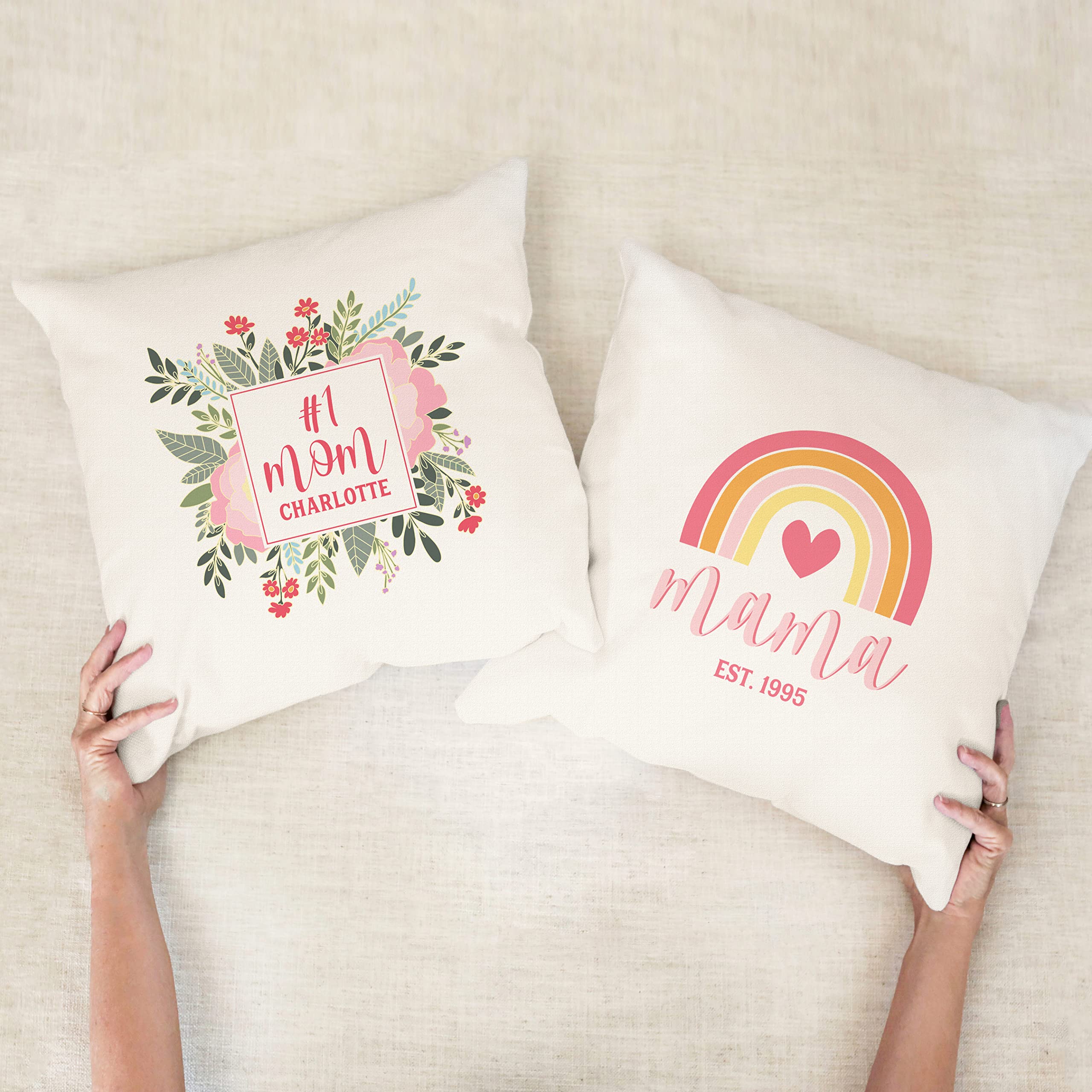 #1 Mom Personalized Throw Pillow Cover 18x18 - Birthday Gift for Mom | Home Decor