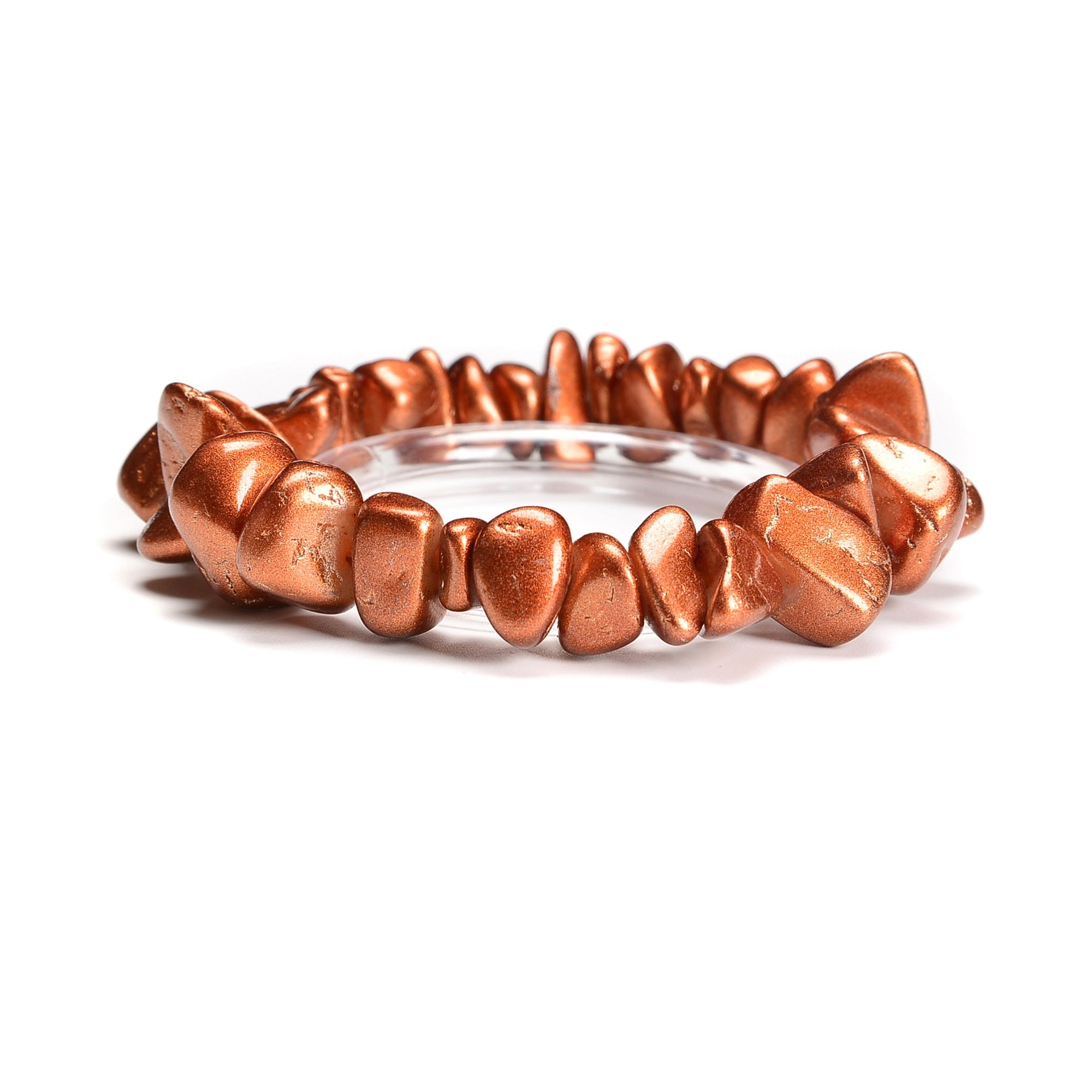 Natural Jade Coffee Pebble Nugget Elastic Bracelet - Size 7 (17mm, 7.5'' Length) for Yoga, Meditation & Boho Fashion