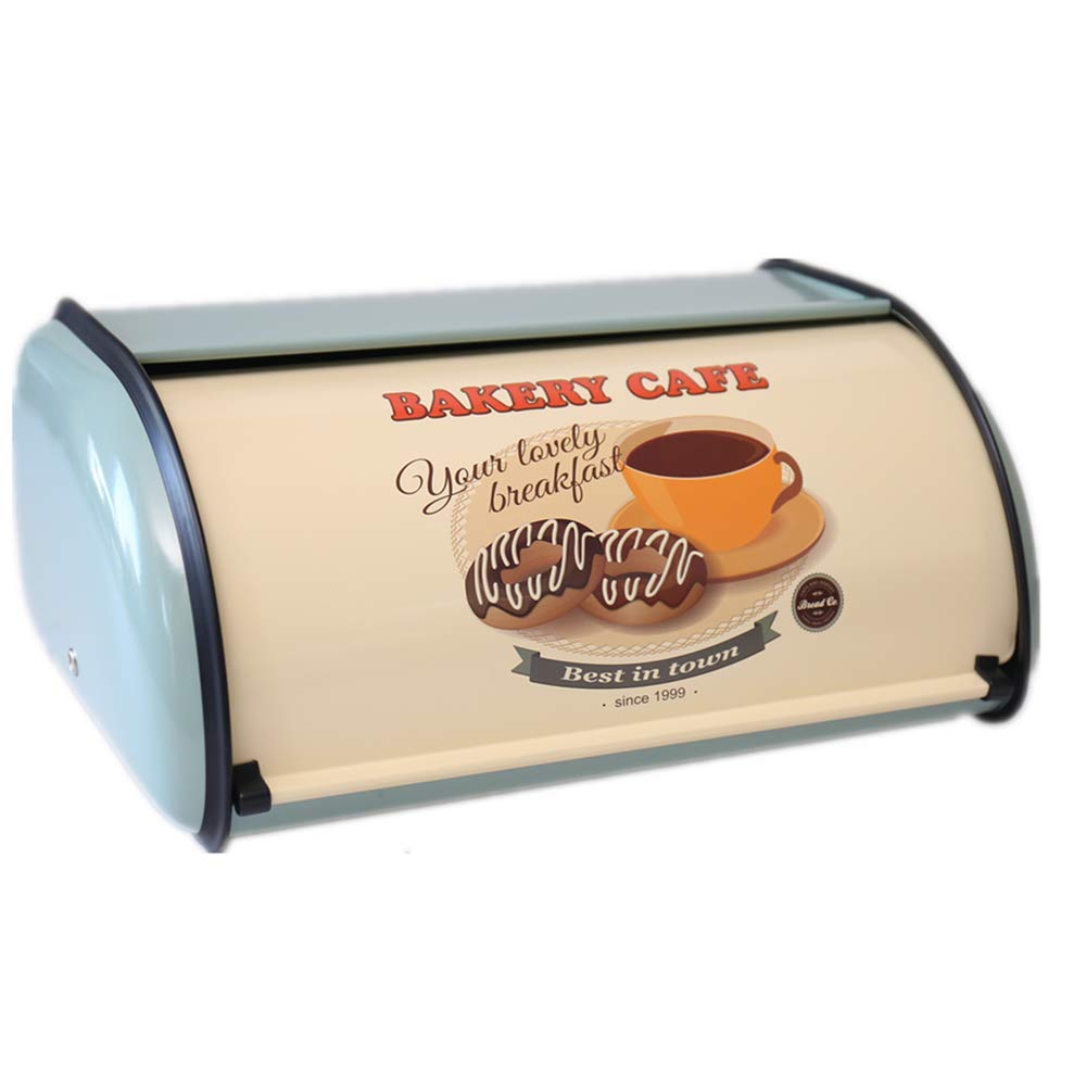 Ambientehome Modern Blue Roll Top Bread Box - 13 x 8.8 x 5.5 Inch Rectangular Bread Storage Container | Perfect for Kitchen Countertop, Pantry Organization & Fresh Bread Keeping