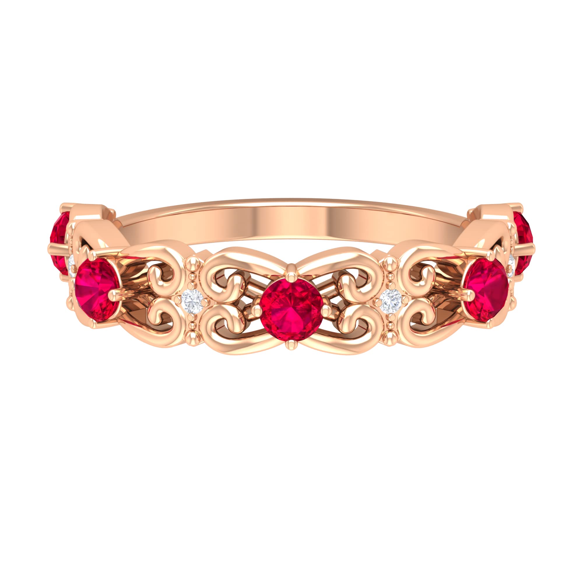 3/4 CT Ruby and Diamond Half Eternity Band Ring - 14K Solid Gold Vintage Style Wedding Ring for Women, Anniversary Gift, Stackable Ring for Everyday Wear