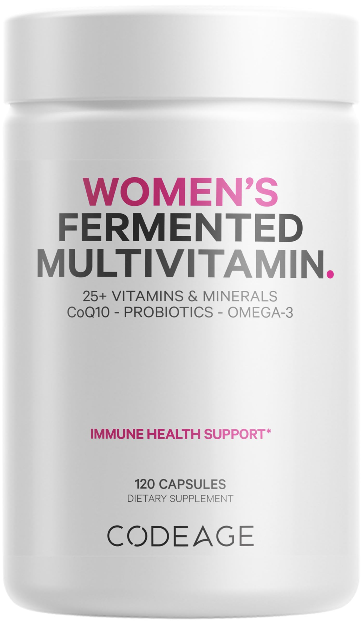 Codeage Women’s Daily Multivitamin Supplement - 25+ Fermented Vitamins & Minerals with Organic Whole Foods, Probiotics, Omega 3 - Vegan Capsules for Immune Support, Energy Boost & Overall Wellness (120 Count) - Perfect for Busy Women, Active Lifestyles & Daily Health Maintenance