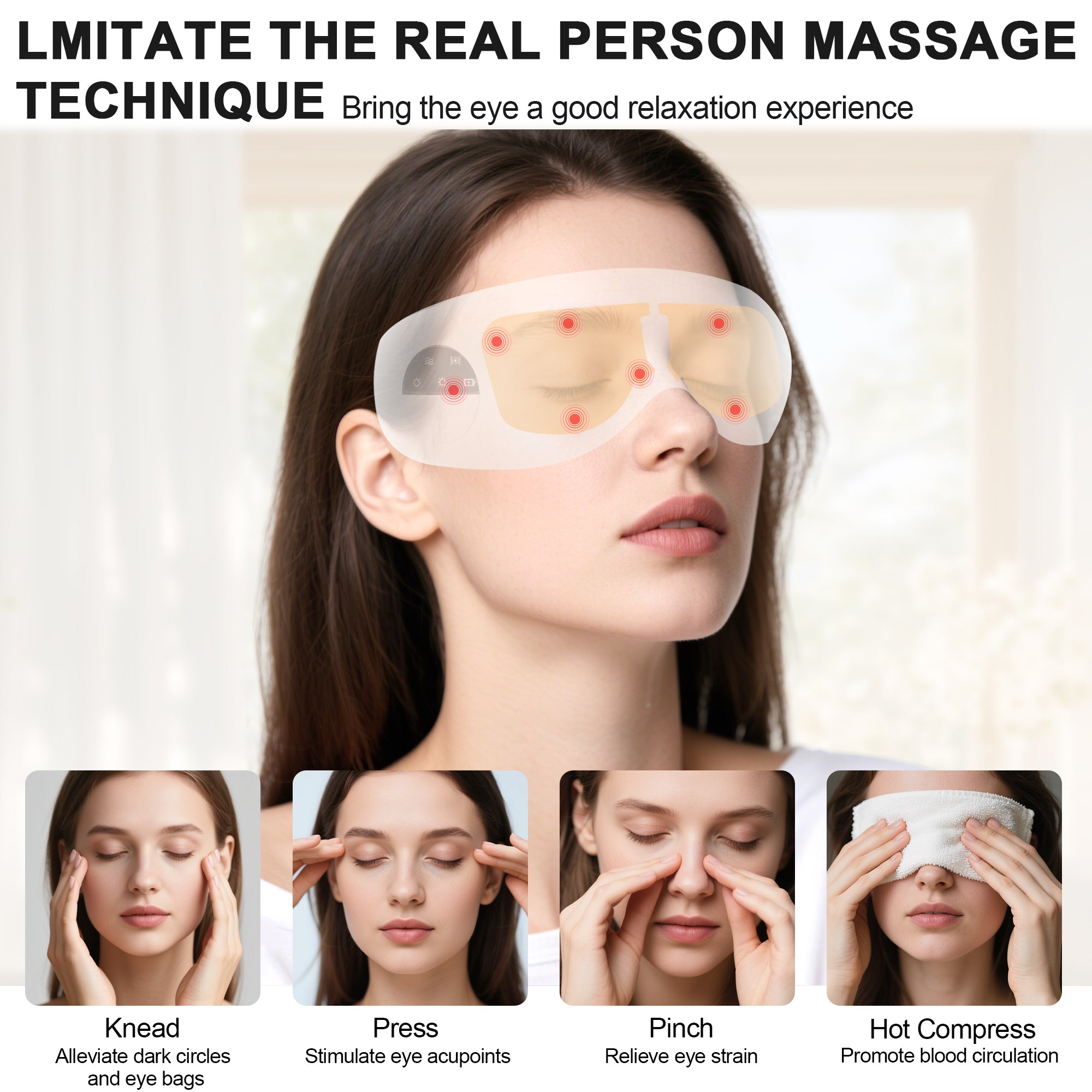 Eye Massager with Heat & Vibration - 5 Massage Modes, Bluetooth Music, Adjustable Headband, USB Rechargeable for Stress Relief & Migraine Relief - Perfect for Home, Office & Travel Use (Green)