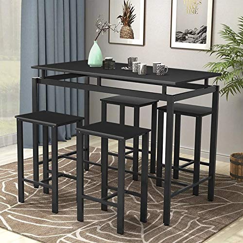 5-Piece Modern Black Counter Height Dining Table Set for 4 - Wood Pub Bar Table & Chairs - Kitchen & Dining Room Furniture for Small Spaces, Apartments, Breakfast Nooks & Compact Homes