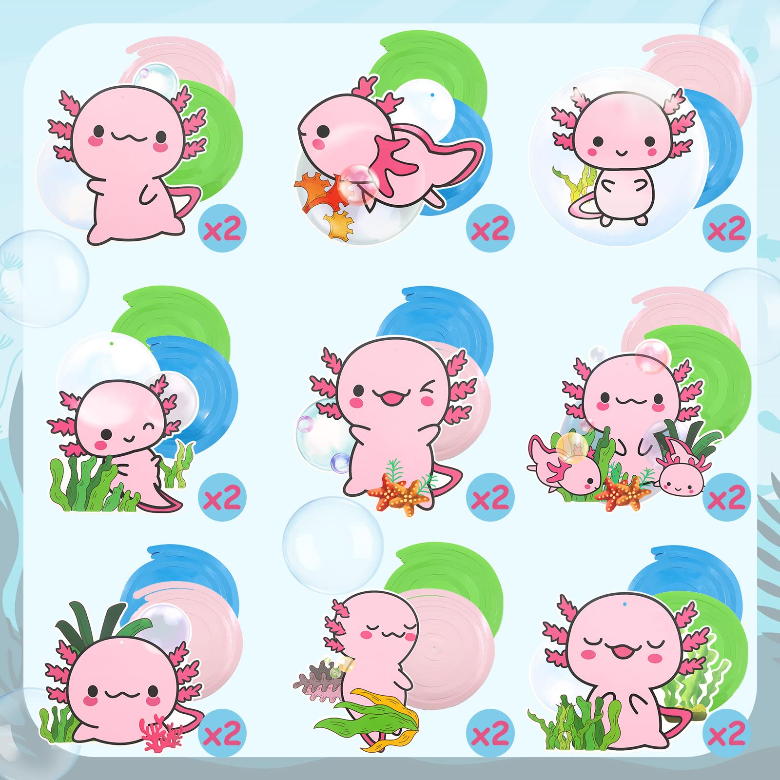 30 Pcs Cute Axolotl Hanging Swirls - Whimsical Party Decorations for Birthday Celebrations, Animal-Themed Events & Axolotl Fans - Perfect Ceiling Decor for Kids Room, Baby Showers & Themed Parties (Boys & Girls)