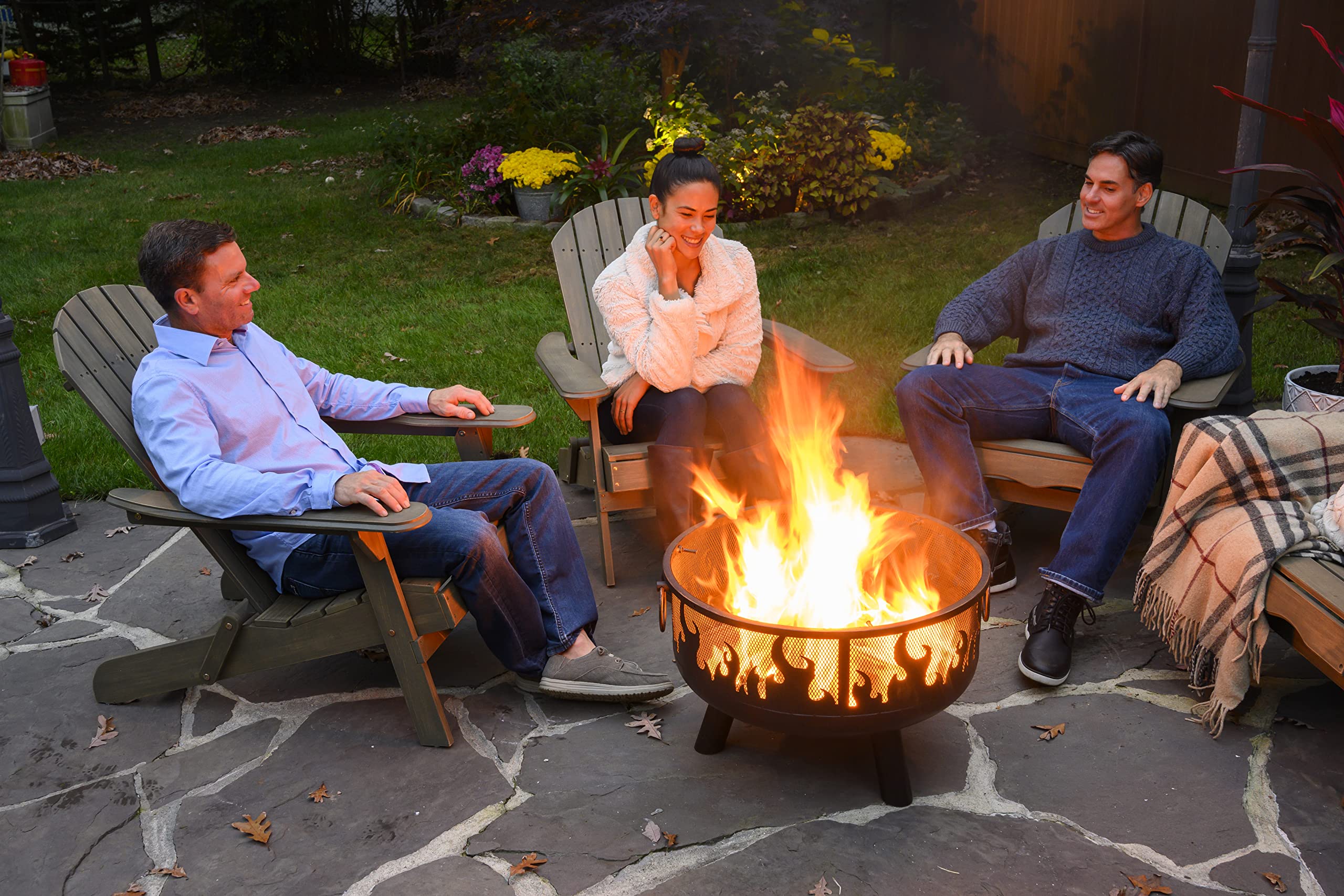 Oil Rubbed Bronze Wood Burning Fire Pit with Decorative Flame Design - Outdoor Patio, Backyard, Camping Fire Pit for Year-Round Use