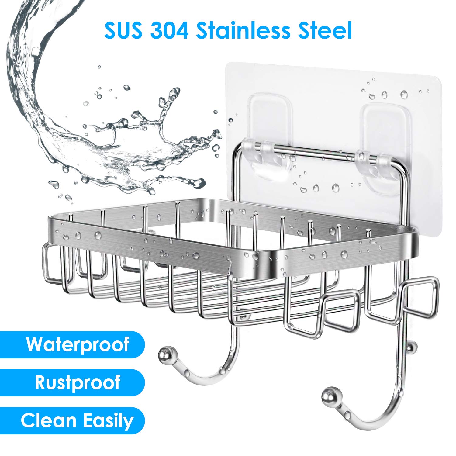 ODesign Adhesive Wall Mounted Soap Dish Holder with 6 Hooks - Loofah, Bath Sponge, Towel & Razor Organizer for Bathroom, Shower & Kitchen - No Drilling Required (Silver, 1 Pack) - Perfect for Small Space Organization & Clutter-Free Showers