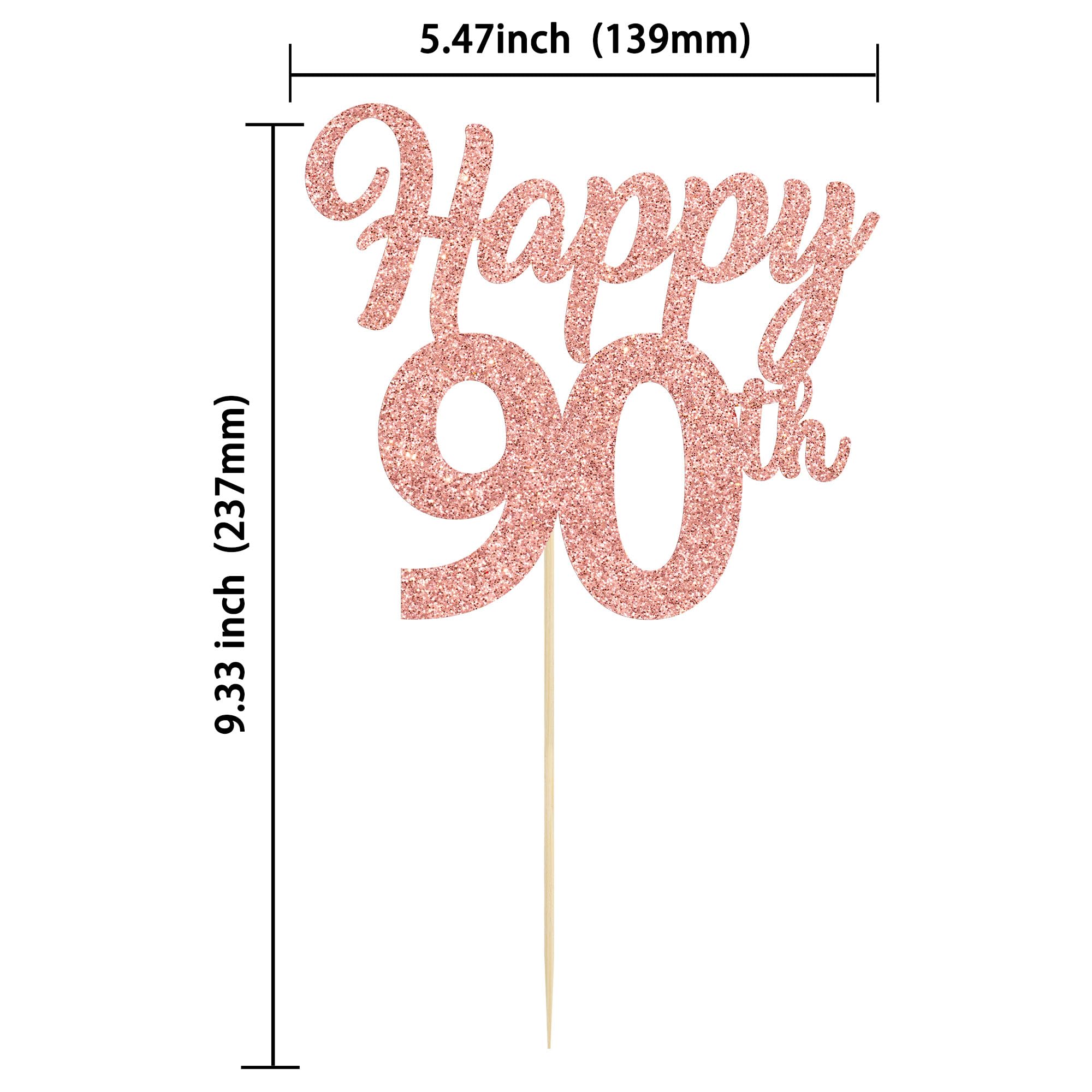 3Pcs Rose Gold Glitter Number 90 Cake Toppers - Happy 90th Birthday Decorations for Cake, Wedding & Anniversary Parties - Perfect for Cheers to 90 Years Celebration, Table Centerpieces & Photo Backdrops