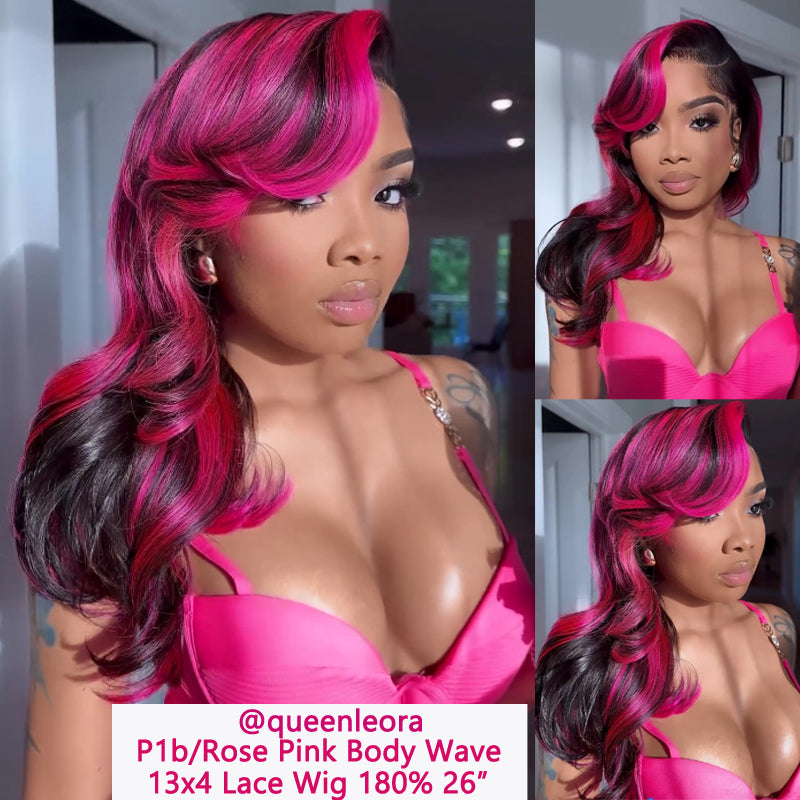 Eullair Body Wave Balayage Highlights Lace Front Wig - Rose Pink, Blue, Green Ombre Human Hair - Perfect for Cosplay, Parties & Daily Wear | @queenleora Recommended