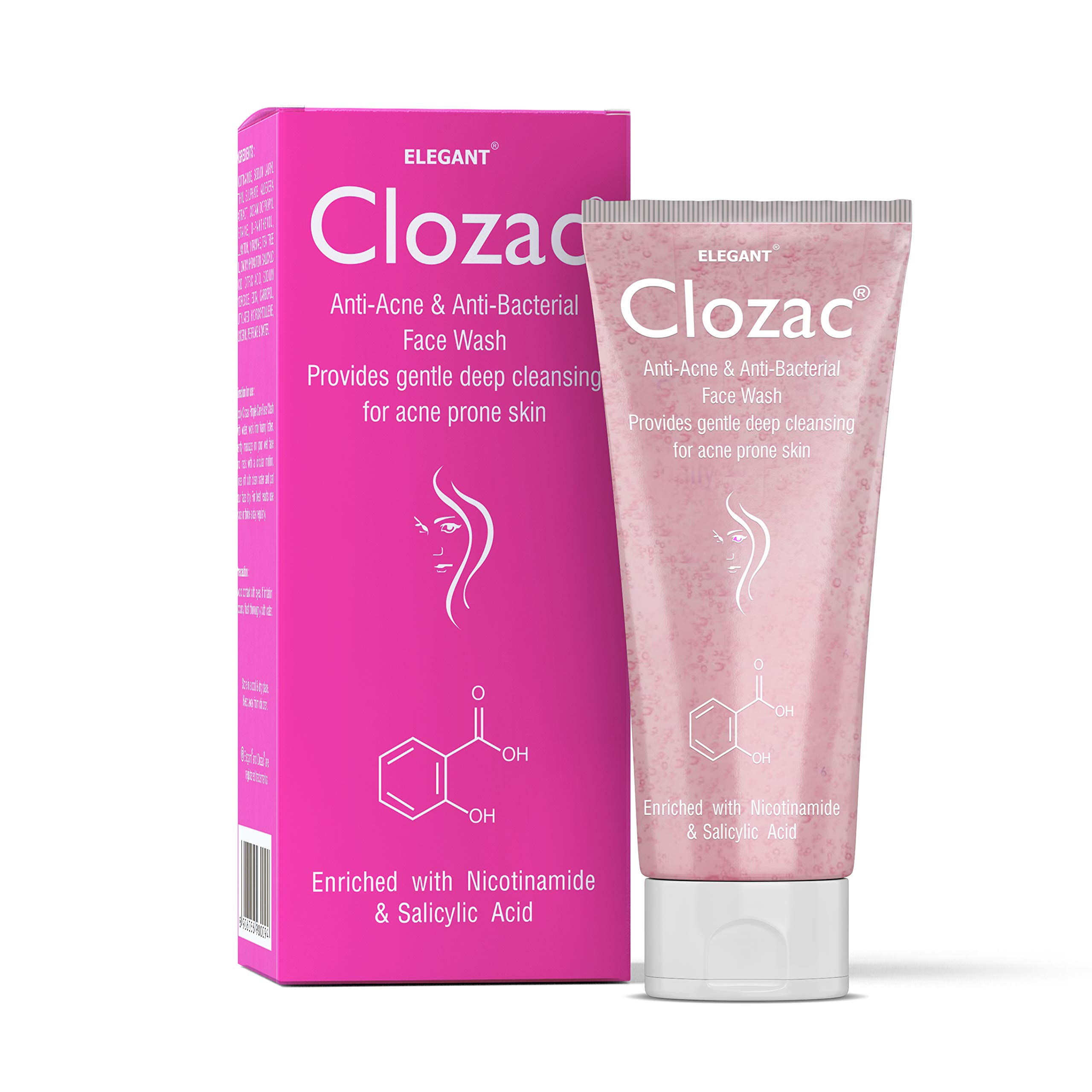 Clozac Anti Acne Face Wash 60ml (Pack of 2) - Tea Tree Oil, Aloe Vera & Vitamin E Acne Treatment Cleanser for Oily & Acne-Prone Skin - Men & Women - Daily Face Wash for Clear & Healthy Skin at Home or Gym