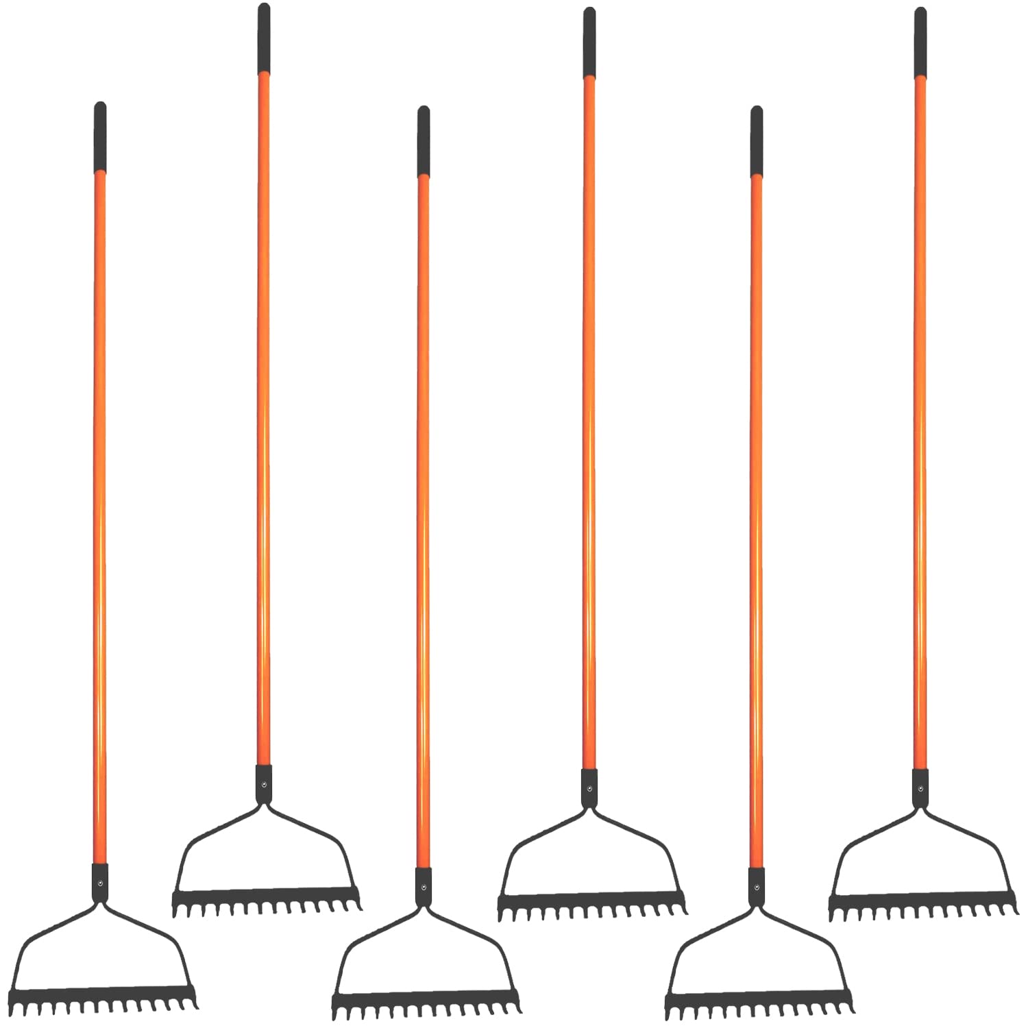 Heavy Duty Ashman Bow Rake 6-Pack - Durable Leaf Rake with Rubber Grip Handle for Secure Hold - Rust Resistant Garden Tool for Yard Work, Landscaping, and Fall Leaf Cleanup