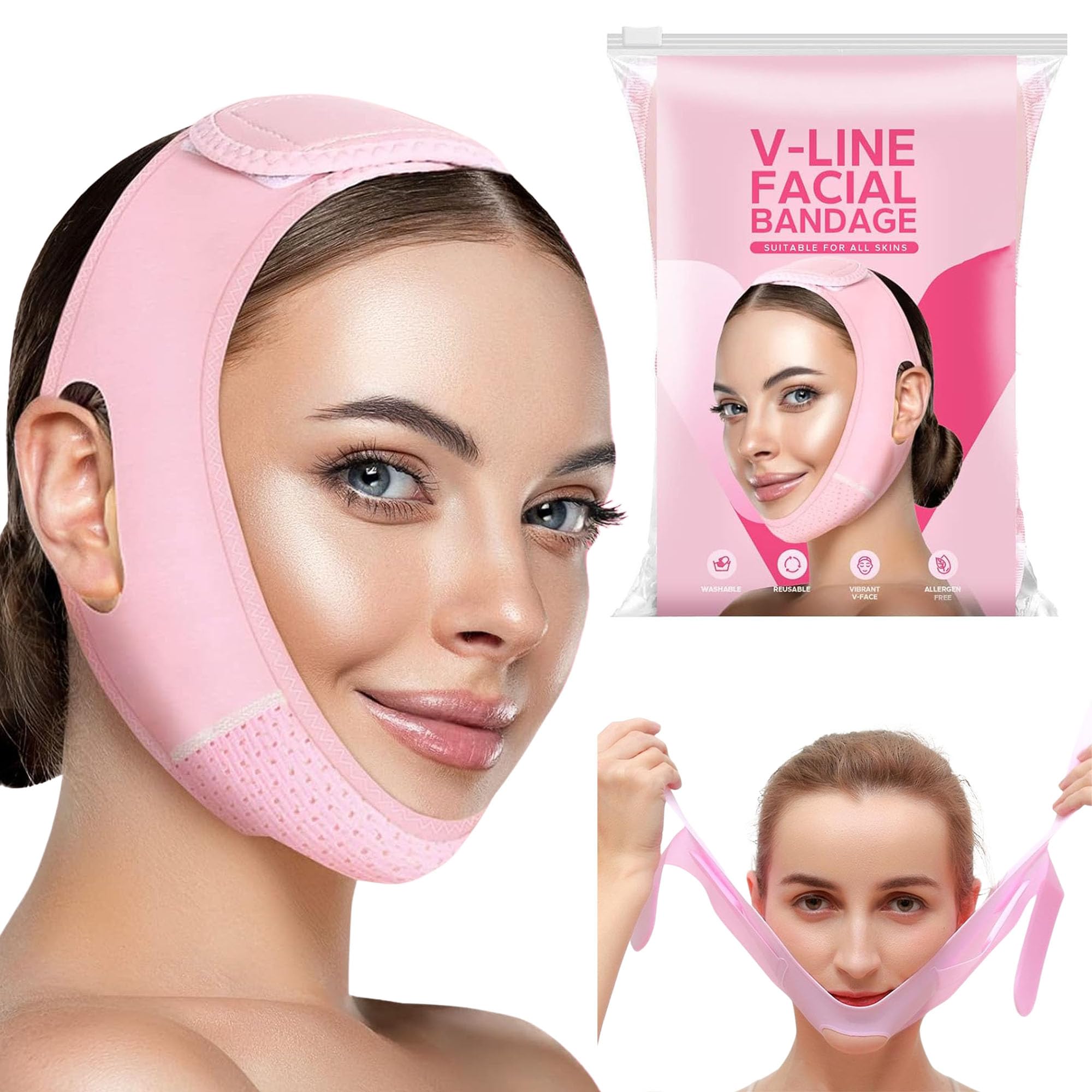 DIVUE Silicone V Face Mask - Face Lift Up Belt for Cheek, Chin & Neck Slimming - Double Chin Reducer for Women & Men - Skin Tightening & Facial Contouring - Perfect for Home Spa, Workout & Daily Skincare Routine