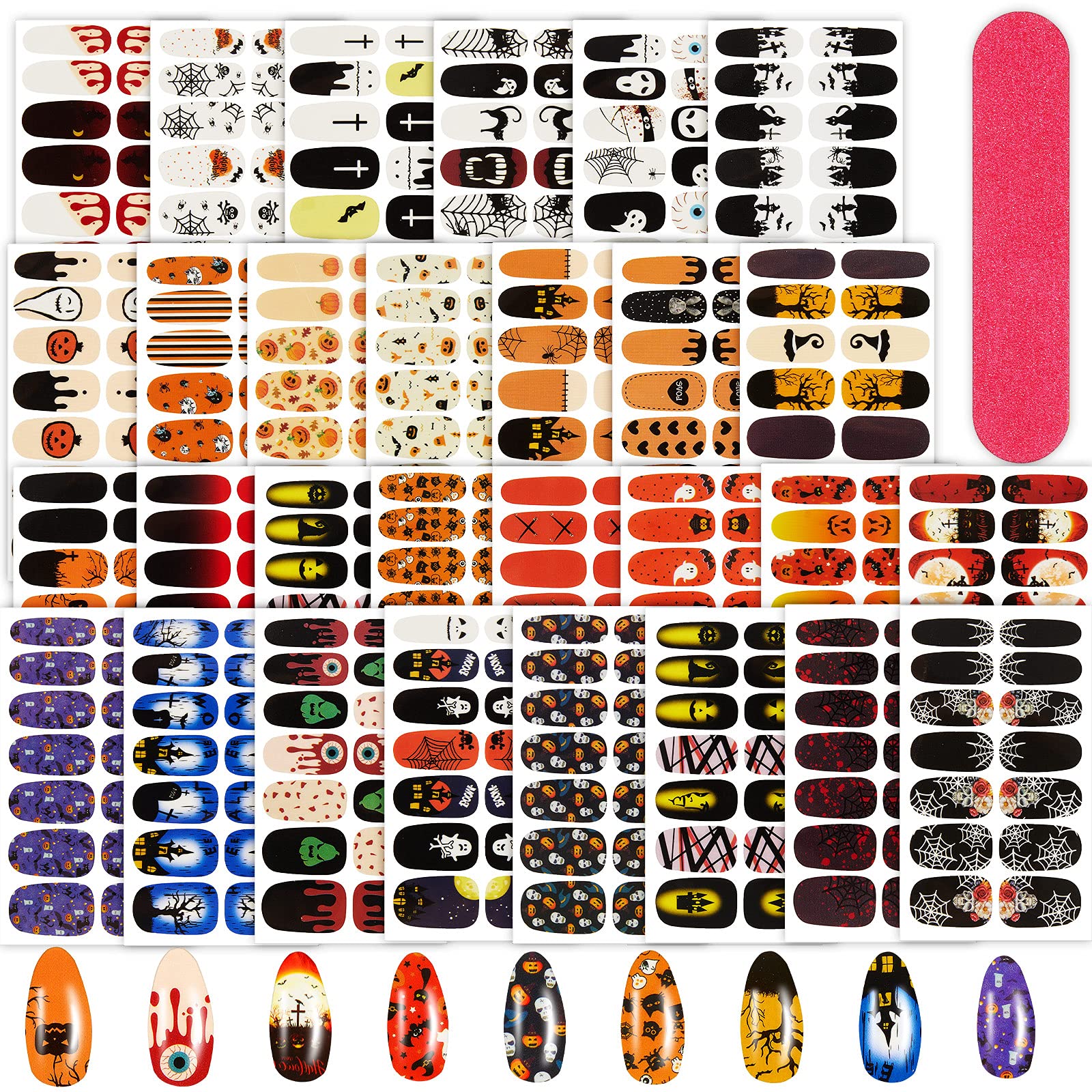 30 Sheets Halloween Nail Wraps - Pumpkin Bat Ghost Spider Nail Stickers for Women & Girls | DIY Nail Art, Party Decor, Salon Manicure | Waterproof Nail Polish Stickers for Halloween Party, Cosplay, Costume Events