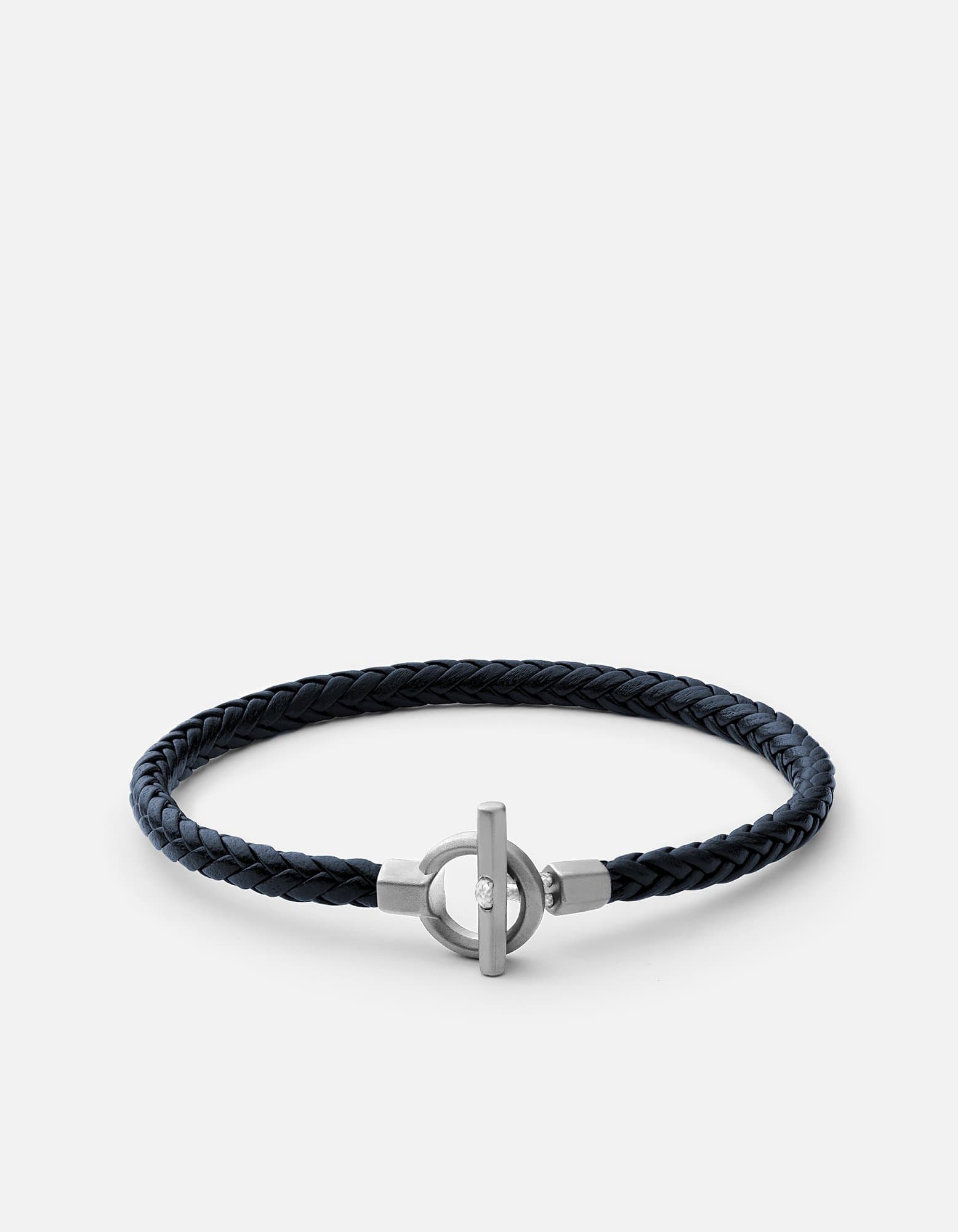Atlas Leather Bracelet for Men - Matte Sterling Silver & Navy Blue Genuine Leather Wristband - Perfect for Casual Wear, Gifts, and Everyday Style