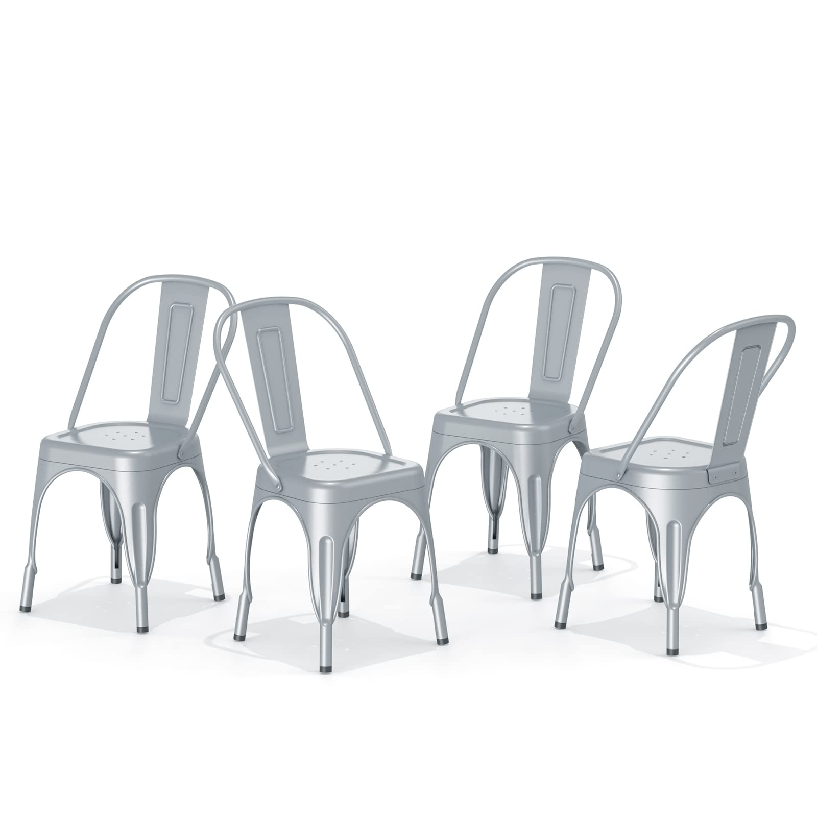Vintage Tolix Style Metal Dining Chairs - Set of 4 Stackable 18