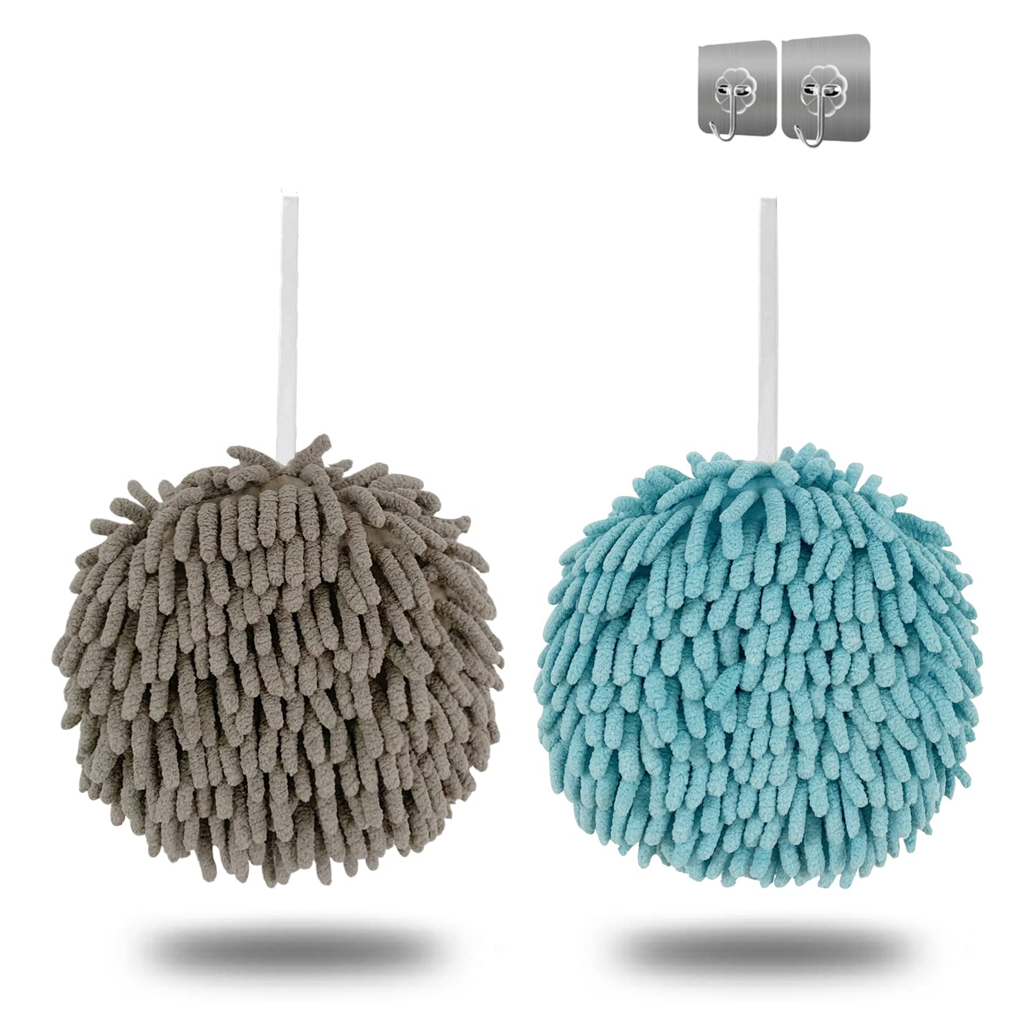 Premium Chenille Hand Towels for Kitchen & Bathroom - Absorbent Microfiber Hanging Towels with Loop, Thick Cleaning Cloths for Hand Drying (Grey Blue) - Perfect for Dishwashing, Face Wiping & Home Decor