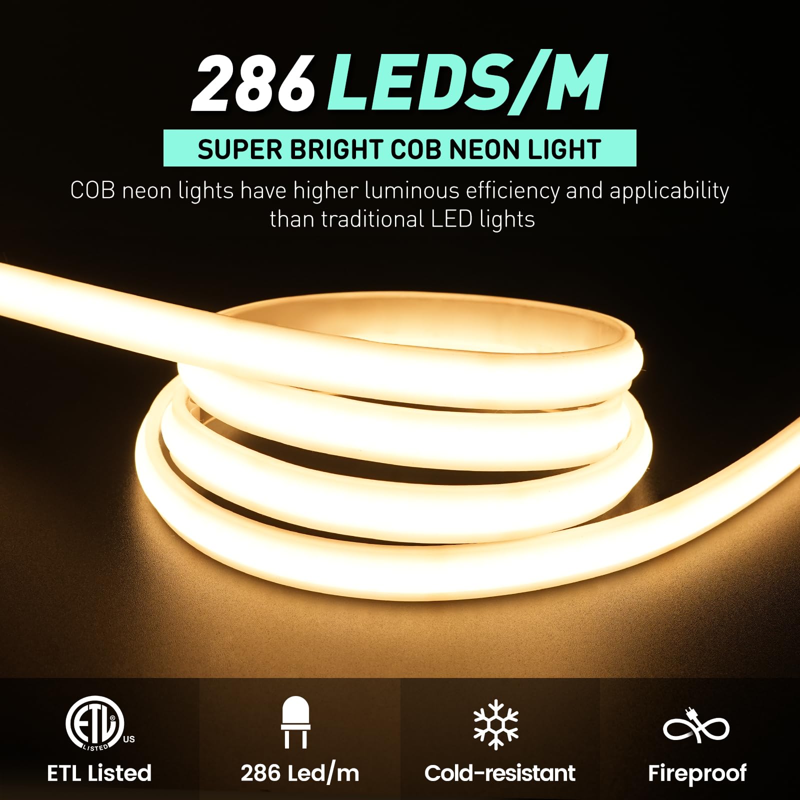 GZBtech 33FT/10M Silicone COB Neon Rope Lights - 2800K Super Bright Warm White Waterproof LED Strip Light - Flexible Cuttable Tape Lighting for Indoor/Outdoor Use - Perfect for Home Decor, Commercial Signs, Bars, Restaurants, and Landscape Lighting (AC 110-120V)