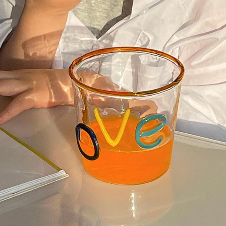 Miss Love Graphic Glass Drinking Cup - 16oz Cute Printed Tumbler for Women, Girls - Perfect for Iced Coffee, Tea, Juice & Smoothies at Home, Office or Travel