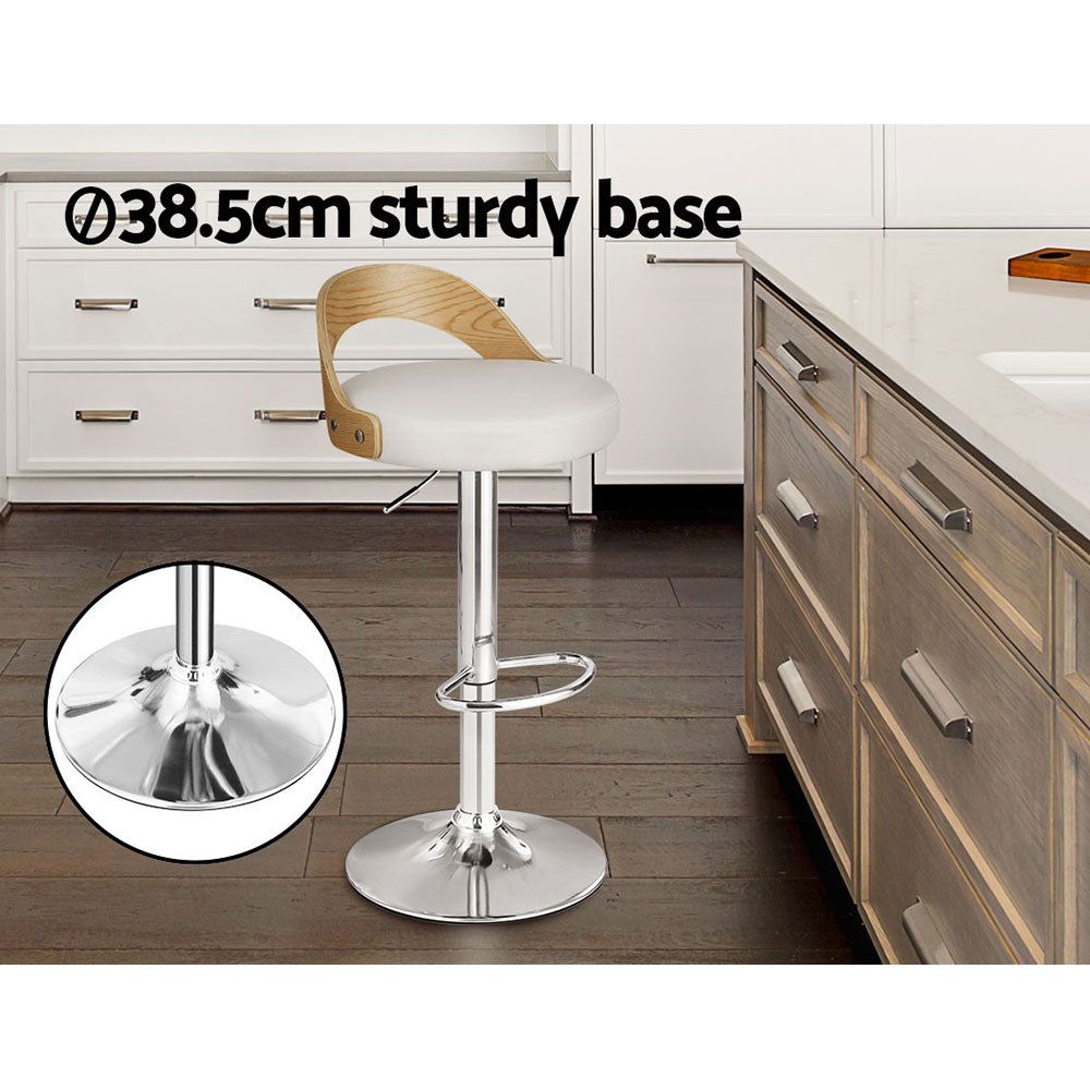 Adjustable Height White Leather Padded Bar Stools Set of 2 - Modern Kitchen Counter Stools for Dining & Home Bar Decor