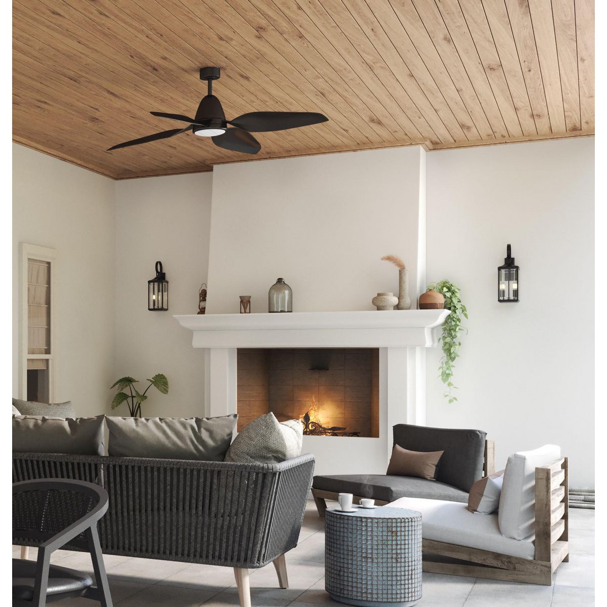 Holland Collection 60-Inch 4-Blade Ceiling Fan with Light Kit - Perfect for Living Room, Bedroom, and Outdoor Patio Cooling