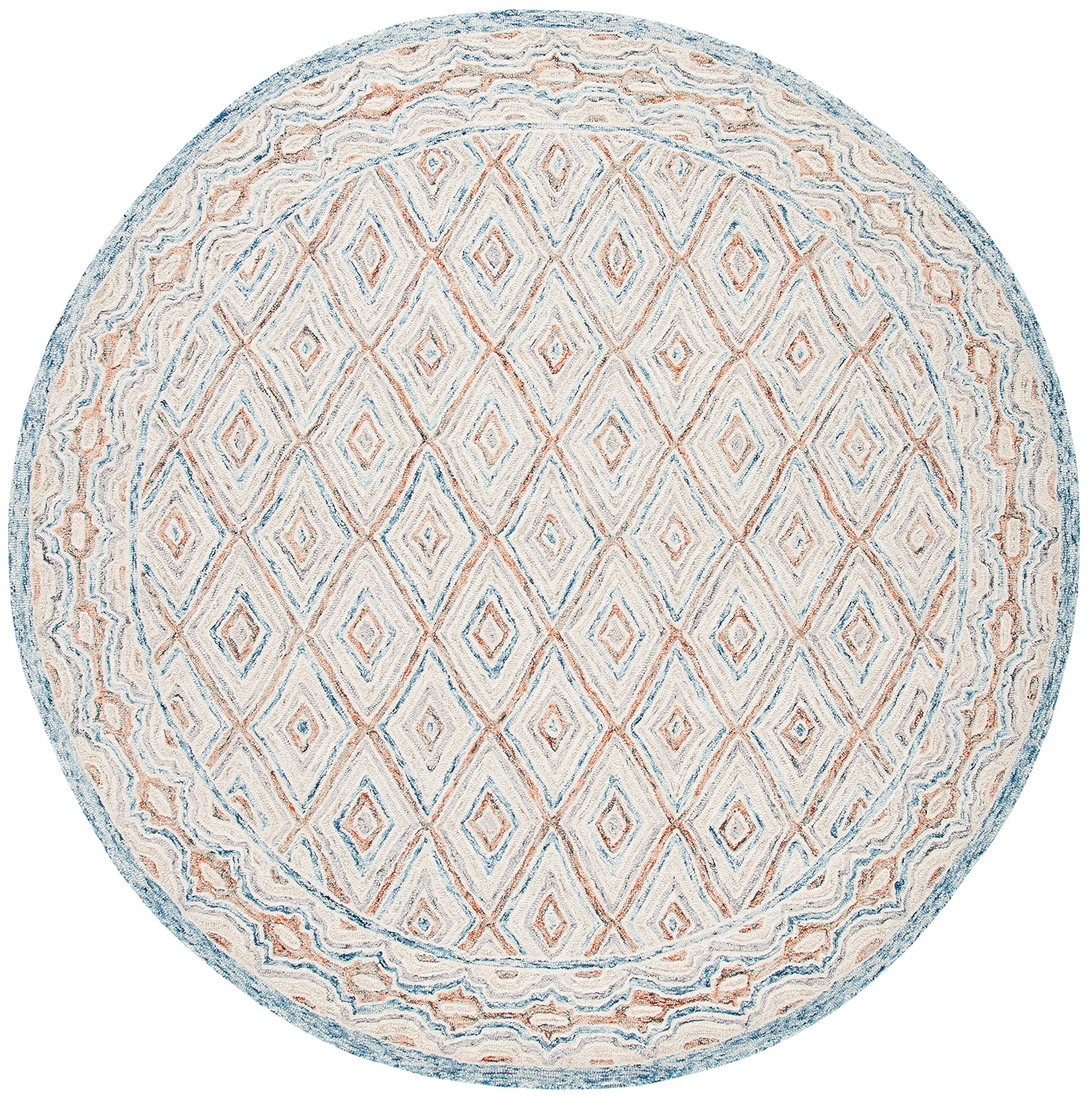 SAFAVIEH Capri Collection 7' Round Blue & Rust Handmade Premium Wool Area Rug - Perfect for Living Room, Bedroom, or Office Decor