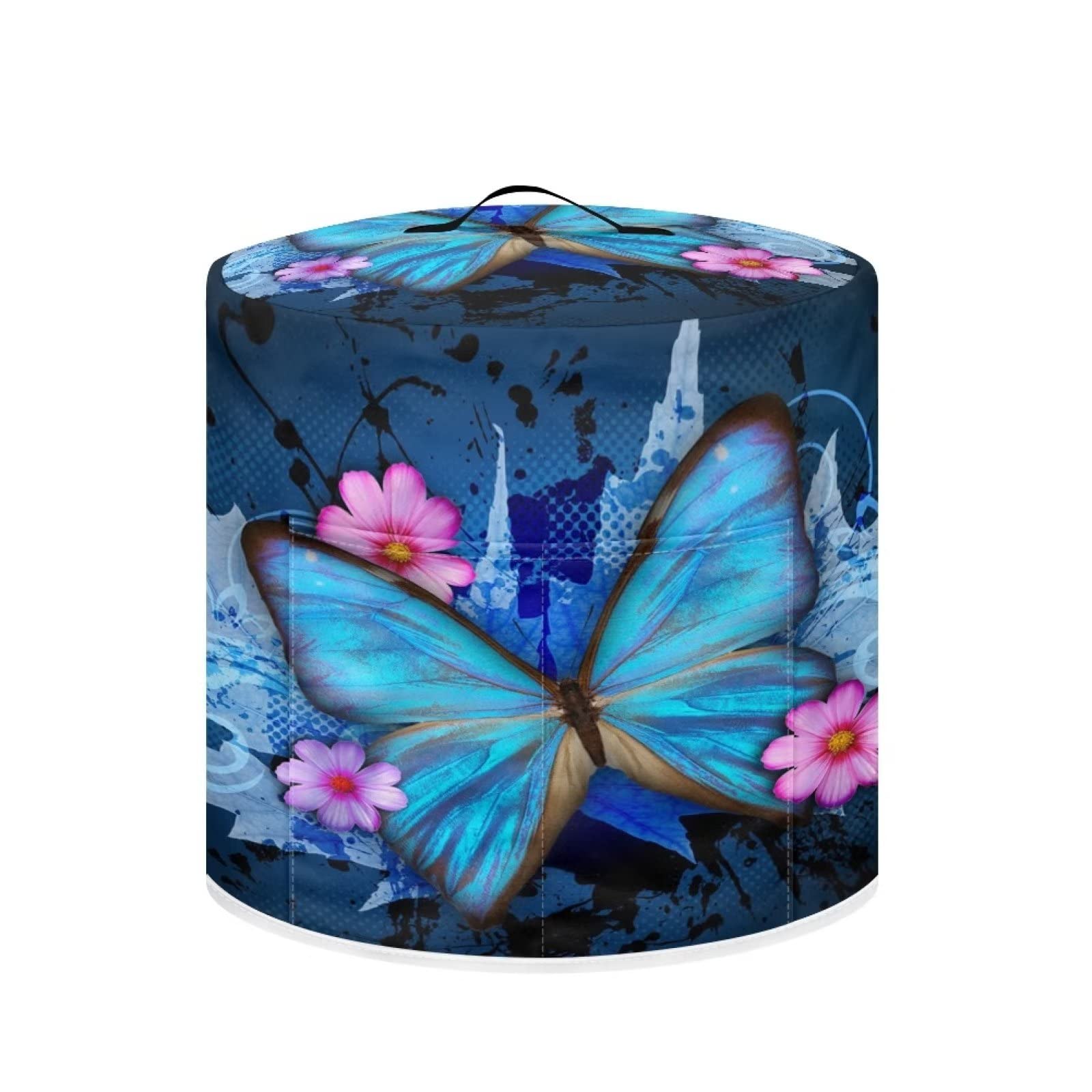SEANATIVE Blue Butterfly Flower Pressure Cooker Cover - Dustproof Air Fryer Lid with Top Handle & Storage Pocket - Fits Electric Pressure Cookers, Rice Cookers - Perfect for Kitchen Organization & Appliance Protection