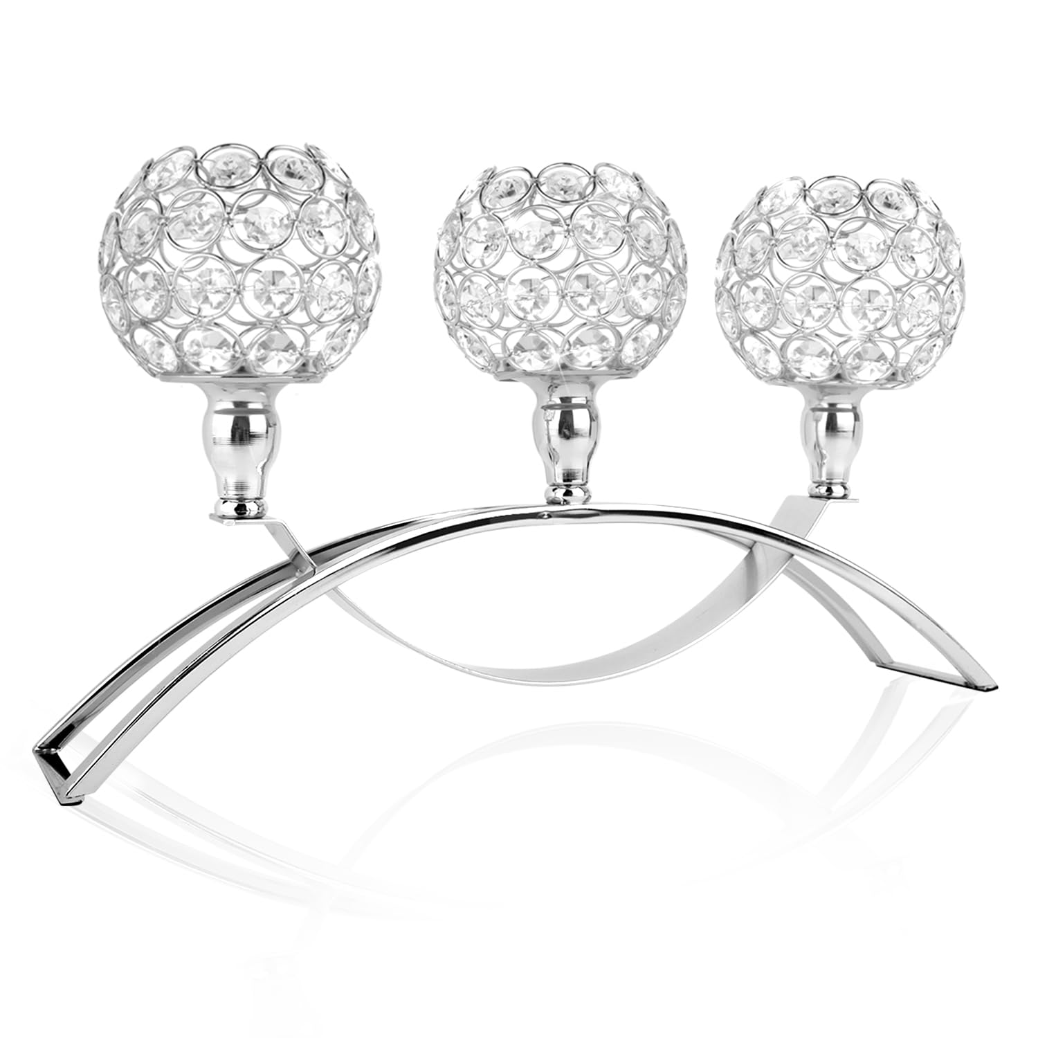 3-Arm Crystal Candle Holders - Elegant Silver Candlesticks for Dining Table Decor, Wedding Centerpieces & Home Cabinet Display | Perfect for Romantic Dinners, Wedding Receptions & Holiday Decorations