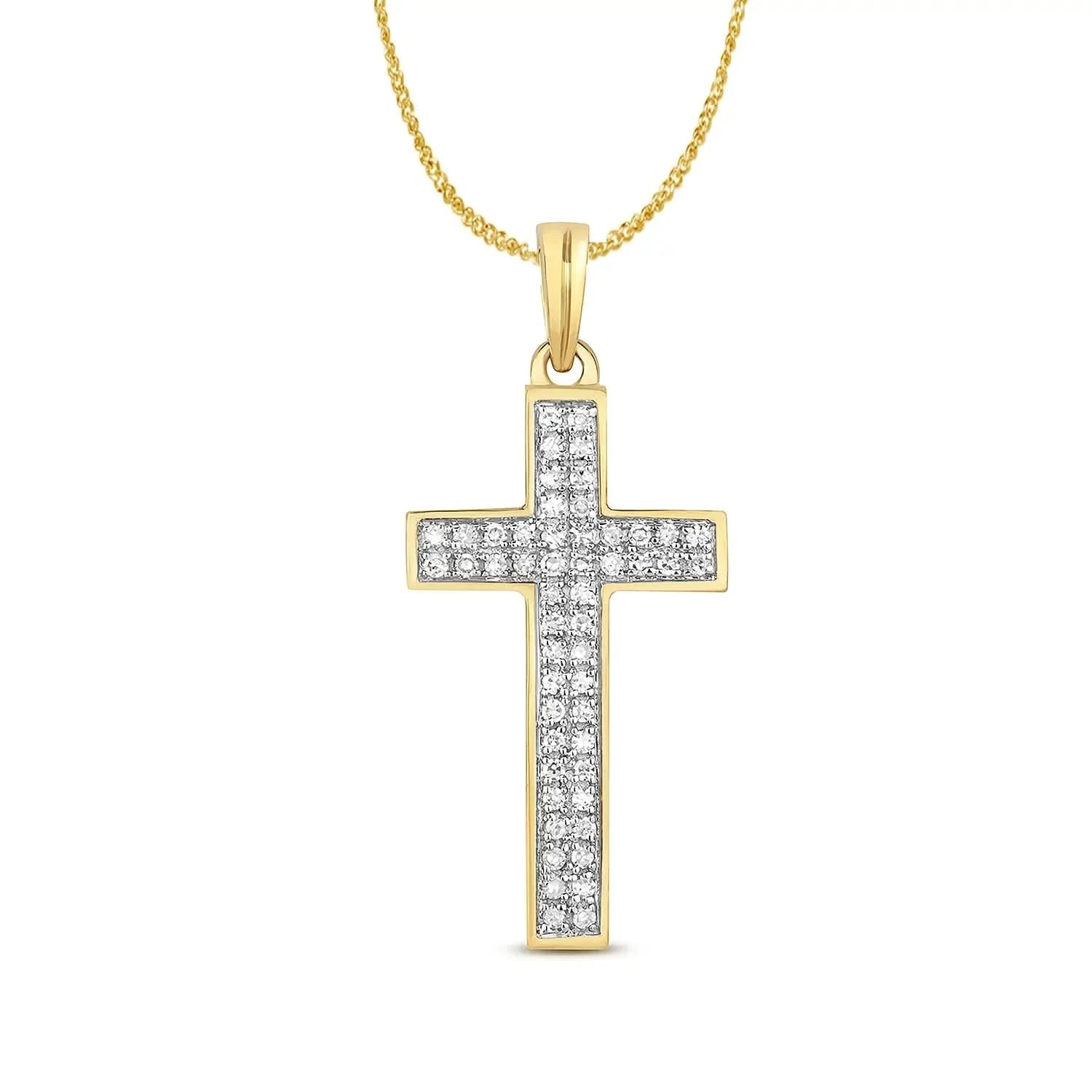 Solid Gold Diamond Cross Necklace for Women - Elegant Religious Jewelry Gift for Baptism, First Communion & Everyday Wear