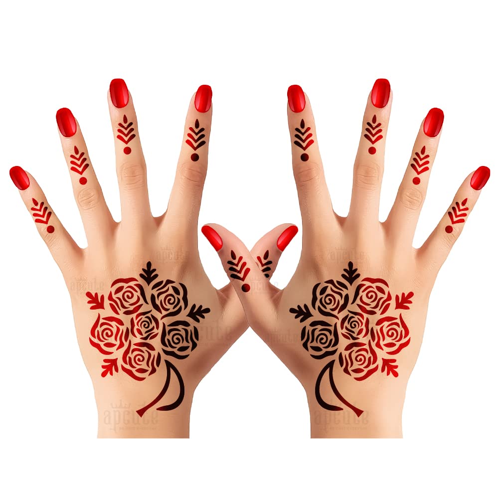 Apcute Henna Tattoo Kit for Kids, Girls & Women - Easy to Use Temporary Tattoo Stencil Stickers with Beautiful Mehandi Designs (Design No. H-B-197) - Perfect for Parties, Weddings, Festivals & DIY Body Art