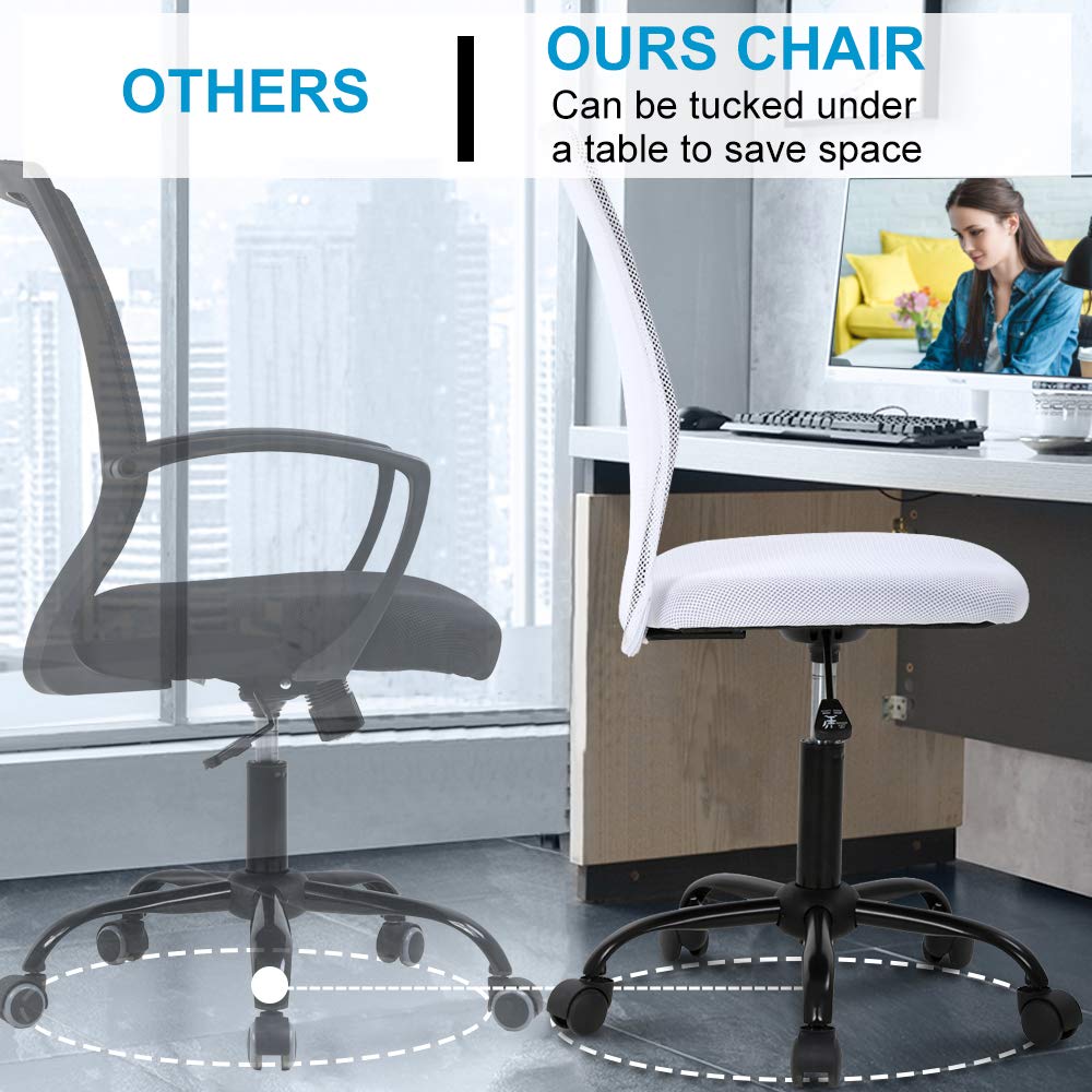 Ergonomic Home Office Chair - Adjustable Height Mid Back Mesh Computer Desk Chair for Students & Professionals - Modern No Armrest Rolling Swivel Task Chair (White) - Perfect for Small Offices, Gaming & Remote Work