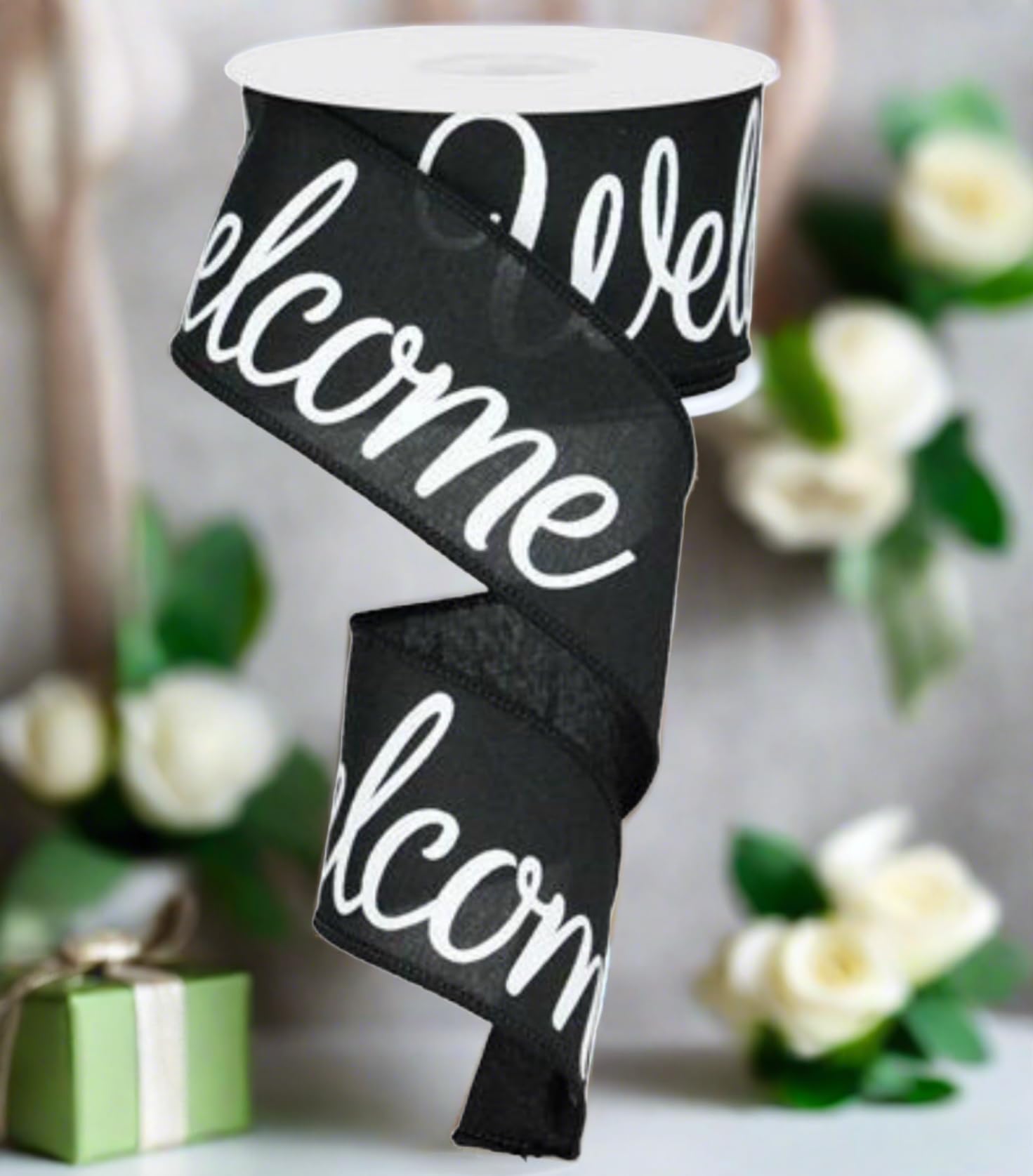 Welcome Canvas Wired Edge Ribbon - 2.5