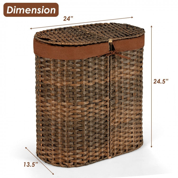 Handwoven Laundry Hamper Basket with 2 Removable Liner Bags - Natural Brown Cotton Storage Organizer for Clothes, Towels & Toys - Perfect for Bedroom, Bathroom & Nursery Organization