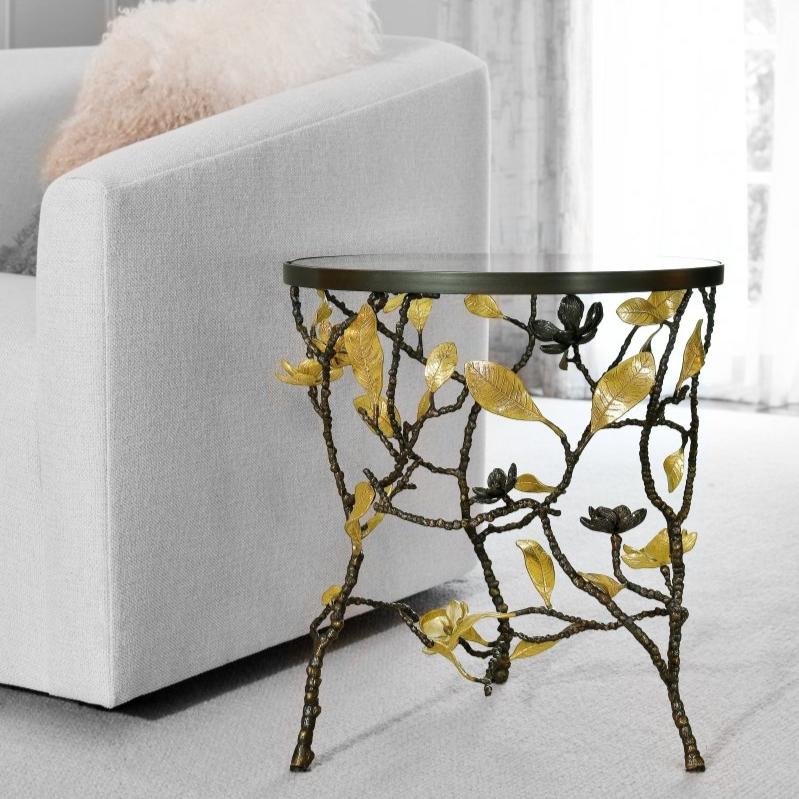 Vintage Bloom Side Table - Small Round Accent Table with Floral Design for Living Room, Bedroom, or Patio Decor