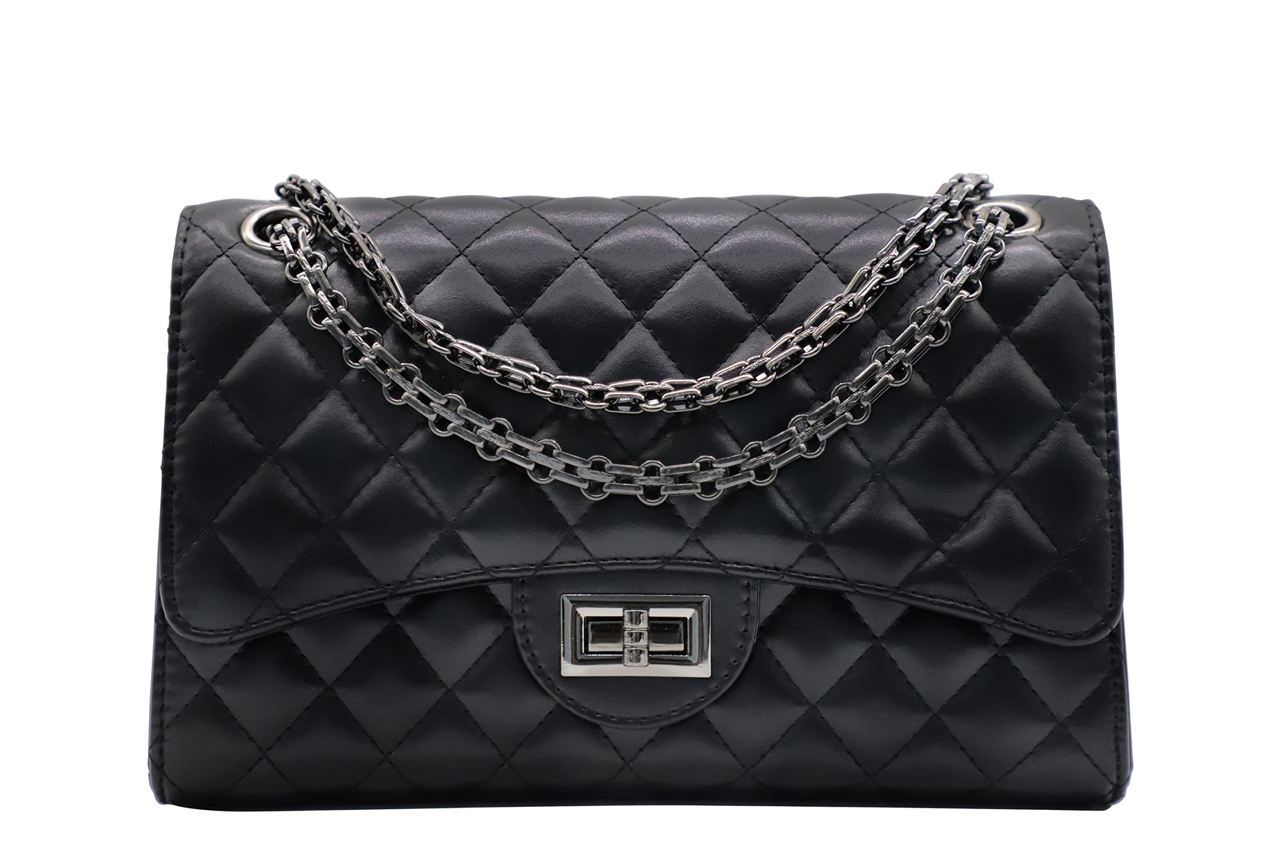 Quilted Crossbody Bag for Women - Black Faux Leather Shoulder Purse with Chain Strap | Fashion Clutch for Daily Use, Work, and Evening Events