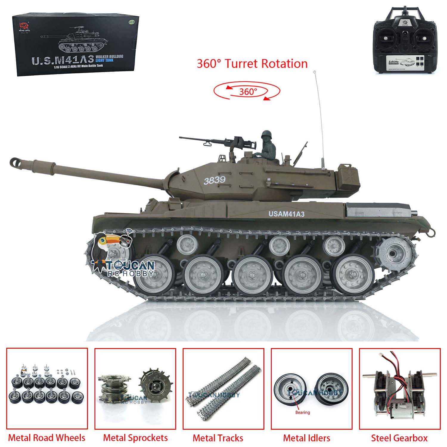 Henglong 1/16 Scale 7.0 Customized Walker Bulldog RTR RC Tank - US Stock Ready-to-Run Remote Controlled Military Model with Smoke Effect & 360° Rotation Full Metal Road Wheels for Collectors and Battle Simulation