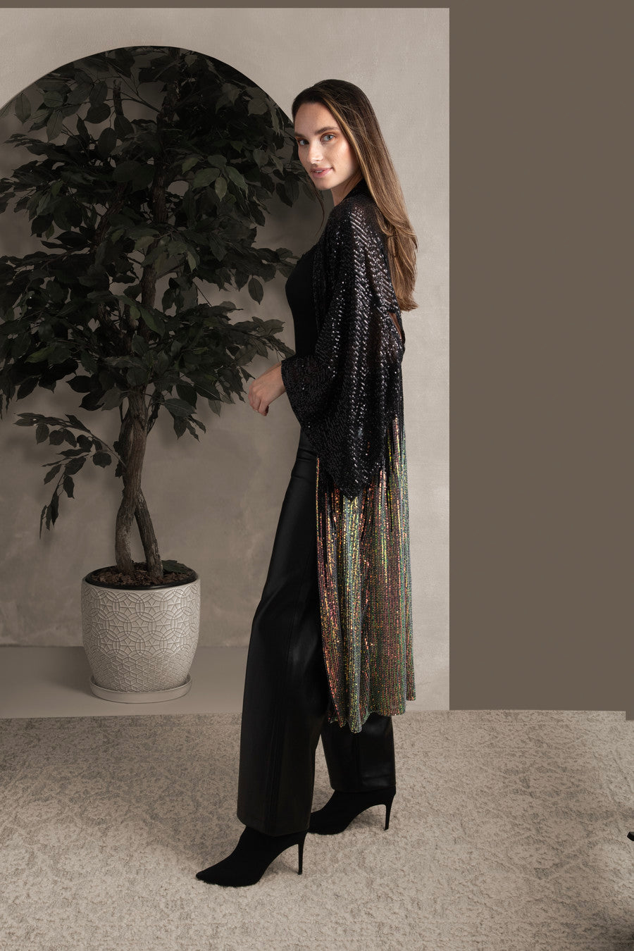 Elegant Sequin Kimono Duster for Women - Formal Evening Wear & Special Occasions - Perfect for Parties, Weddings, and Date Nights