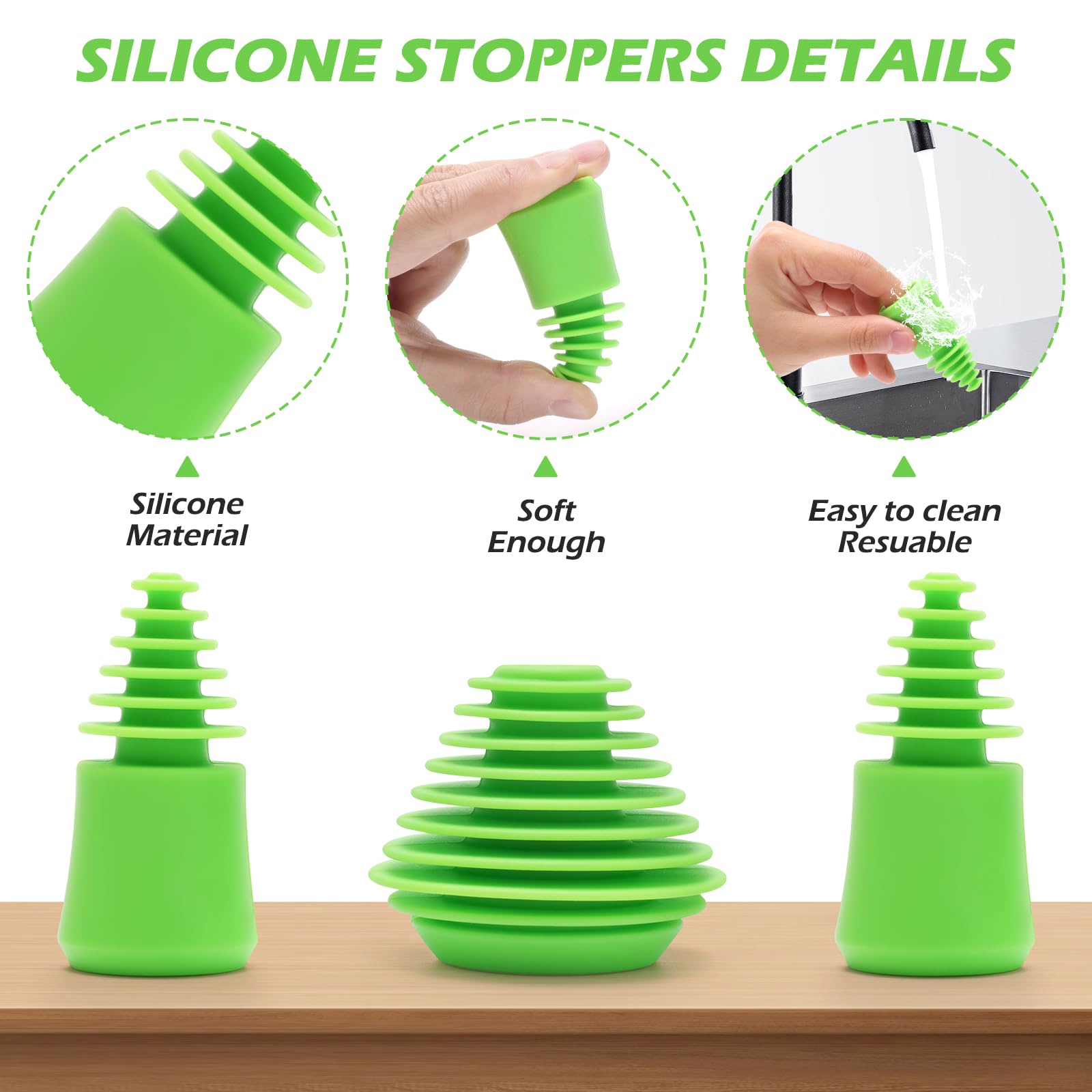 Silicone Cleaning Plugs & Brushes Set for Glass Pipes - 3 Stoppers & 8 Brushes (Green) - Perfect for Cleaning & Storing Water Pipes