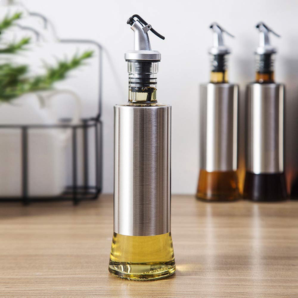 Premium 300ml Glass Oil Dispenser Bottle with Steel Cover - Leak-Proof Kitchen Oil Bottle for Cooking, Salad Dressing & Baking - Pack of 1 | Perfect for Home Kitchen, Restaurant & Food Prep