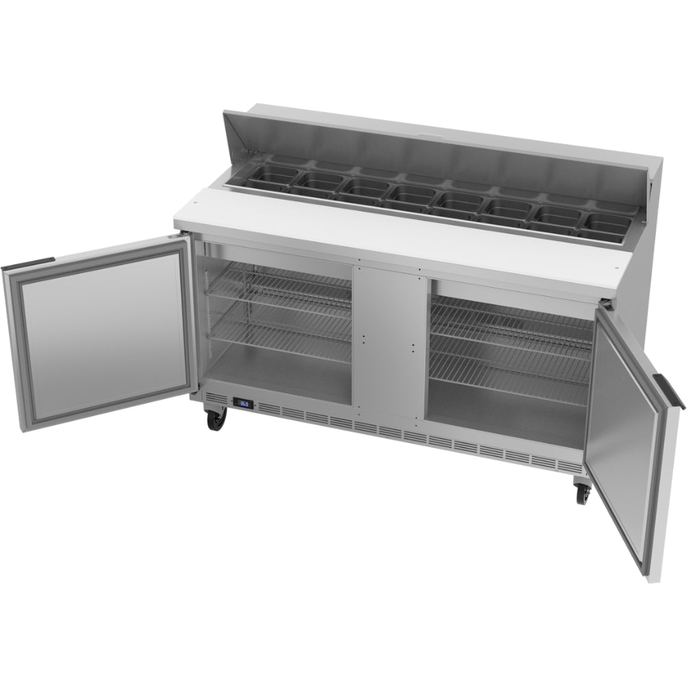 Beverage Air 60 Sandwich & Salad 16 Pan Refrigerated Prep Table with 2 Doors - Commercial Kitchen Counter for Deli, Bakery & Restaurant Food Prep