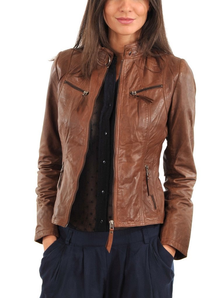 Women's Brown Lambskin Genuine Leather Biker Jacket - Stylish Outerwear for Motorcycle Riding, Casual Outfits & Fall Fashion