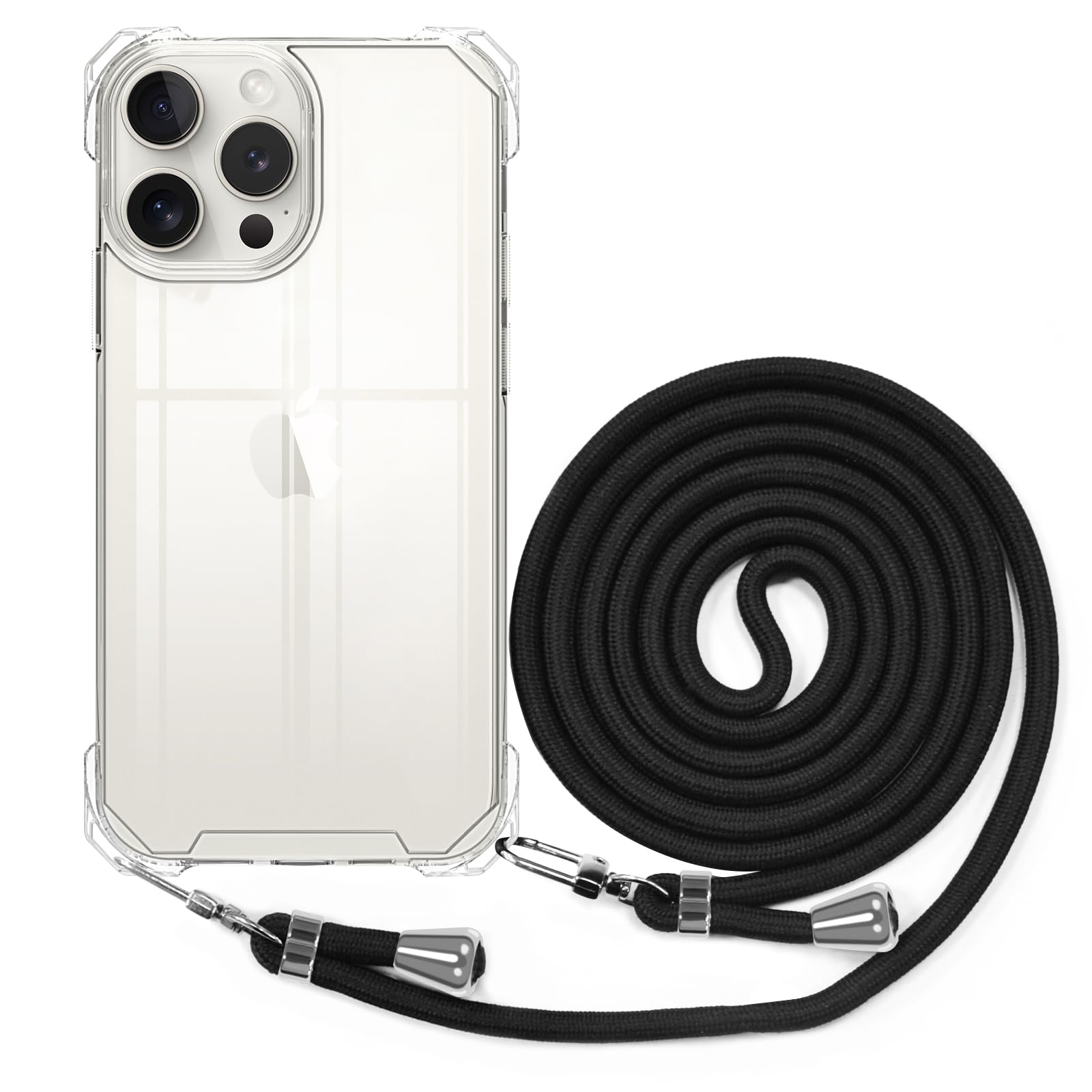 Shockproof Clear iPhone 15 Pro Case with Adjustable Crossbody Strap - Transparent PC Lanyard Phone Cover for Women, Summer Fashion Accessory (Perfect for Outdoor Activities, Travel & Daily Use)
