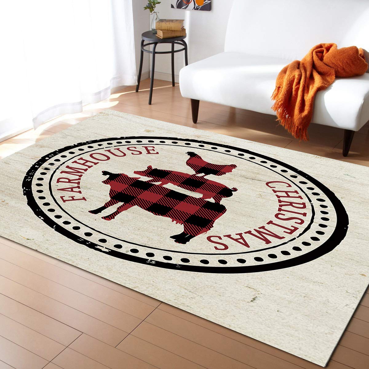 5'x7' Washable Area Runner Rug - Christmas Farmhouse Animal Print with Black Polka Dots for Indoor/Outdoor Use | Perfect for Kitchen, Living Room, Bathroom, Bedroom, Classroom & Laundry Room | Non-Slip Doormat & Desk Mat for Home Decor