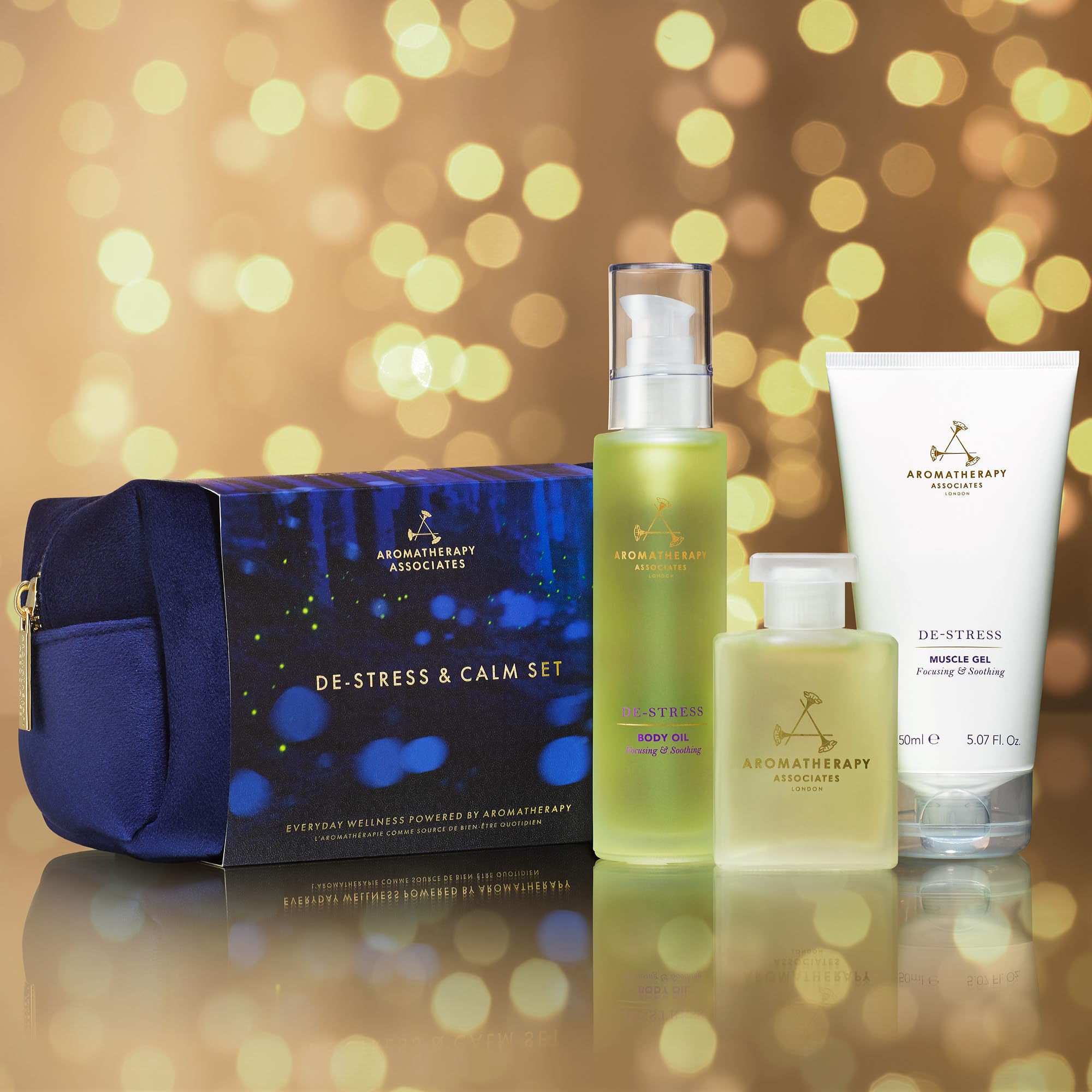 Aromatherapy Associates De-Stress & Calm Gift Set - 3-Piece Relaxation Kit with Bath & Shower Oil, Body Oil & Muscle Gel | Premium Essential Oils for Stress Relief, Spa Day & Self Care | Perfect for Gifts, Home Spa & Relaxation Therapy