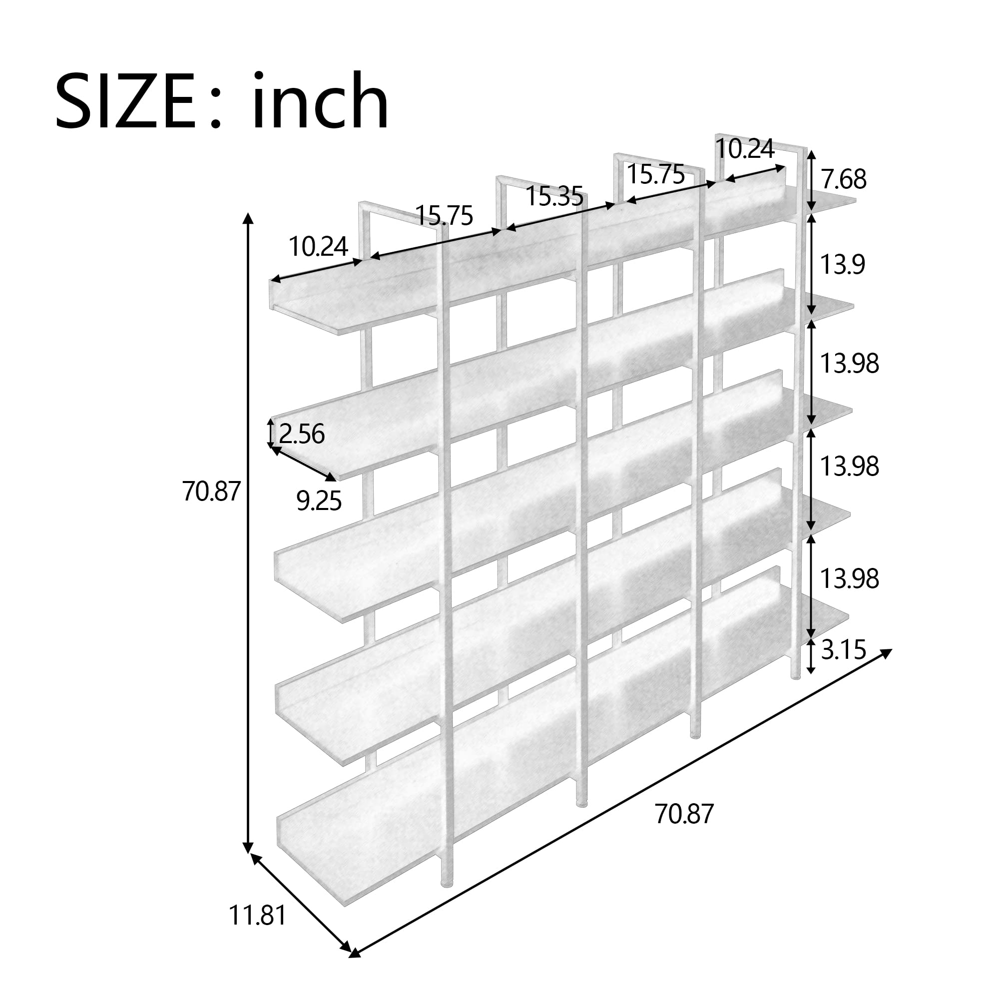 Polibi 5-Tier Industrial Bookshelf - 70.87