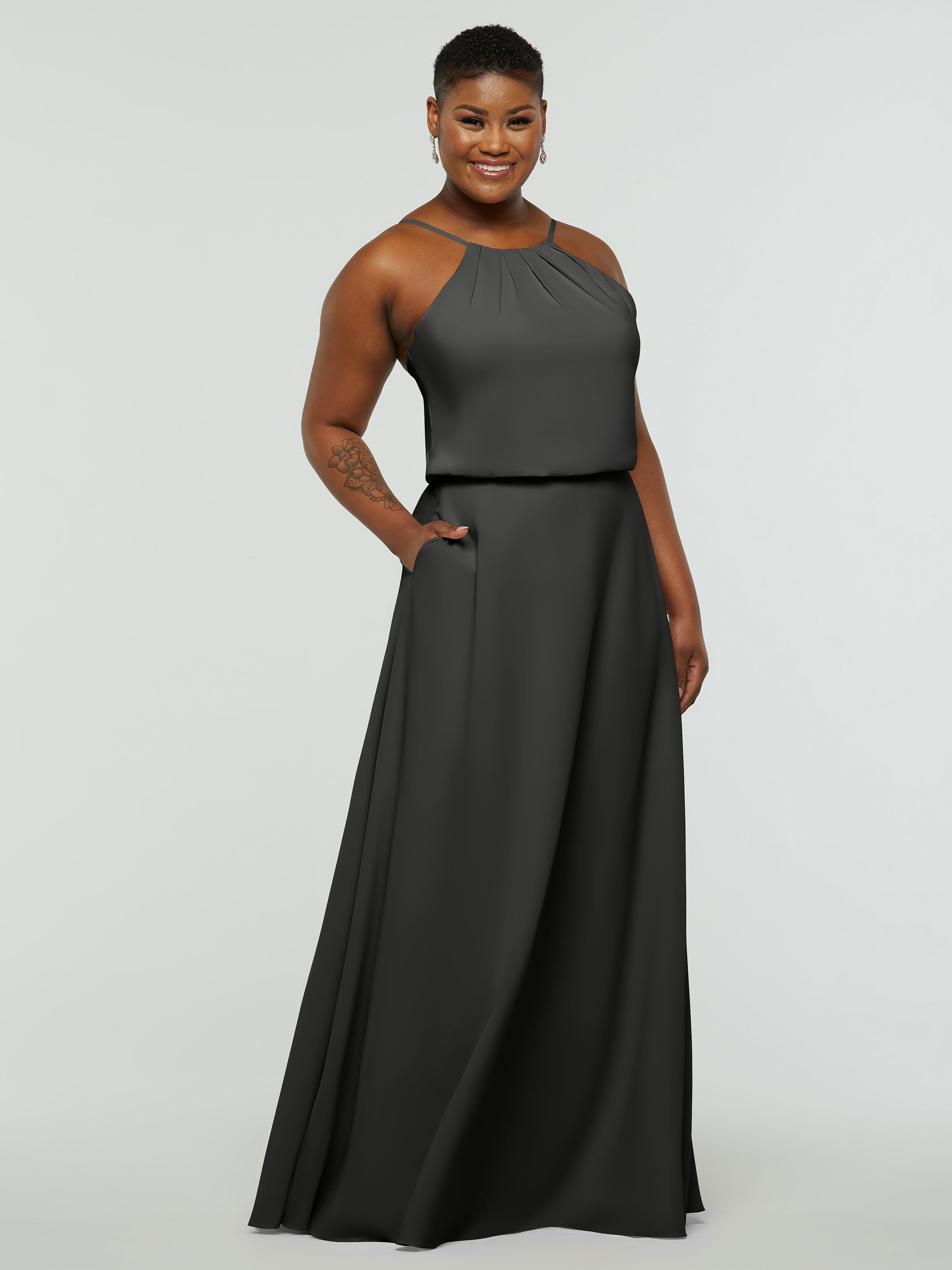 Elegant 83015 Stretch Chiffon A-Line Bridesmaid Dress with Halter Neckline - Perfect for Weddings, Formal Events & Special Occasions