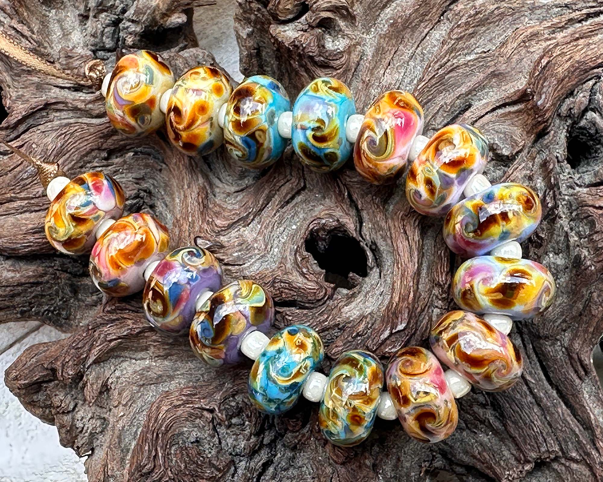 16pcs Harvest Spring Lampwork Glass Beads Set for Jewelry Making - DIY Bracelet, Necklace, Earrings Craft Supplies - Perfect for Fall & Boho Style Accessories