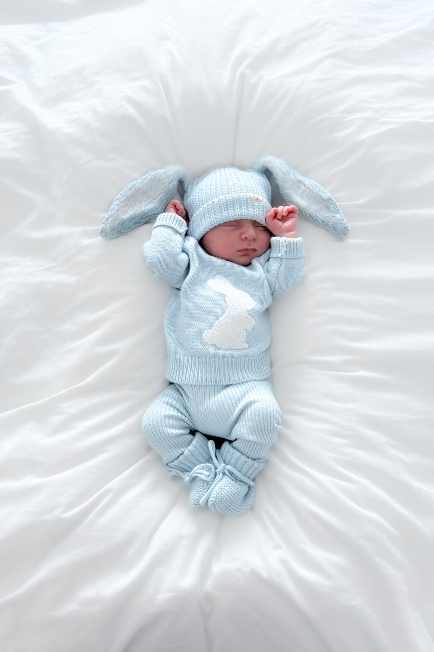 Adorable Sky Blue Knitted Bunny Jumper for Kids - Cozy Winter Sweater for Girls & Boys - Perfect for Playdates & Family Photos